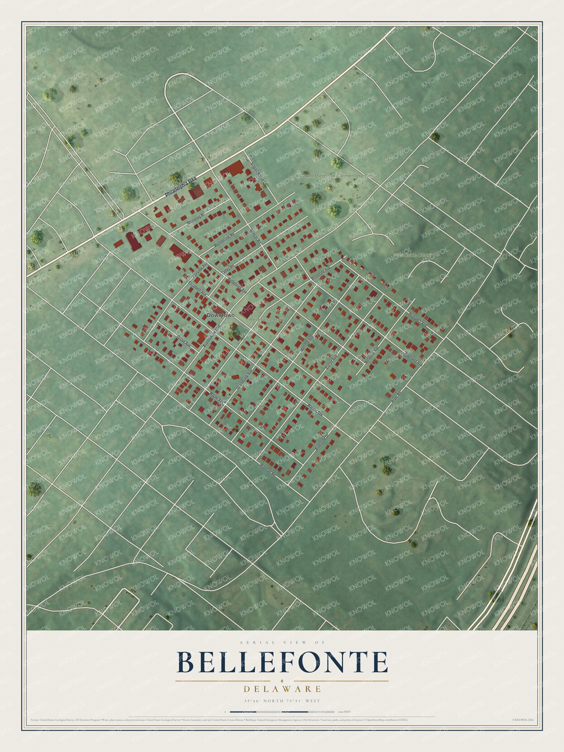 Watermarked full-map preview of Bellefonte, Delaware