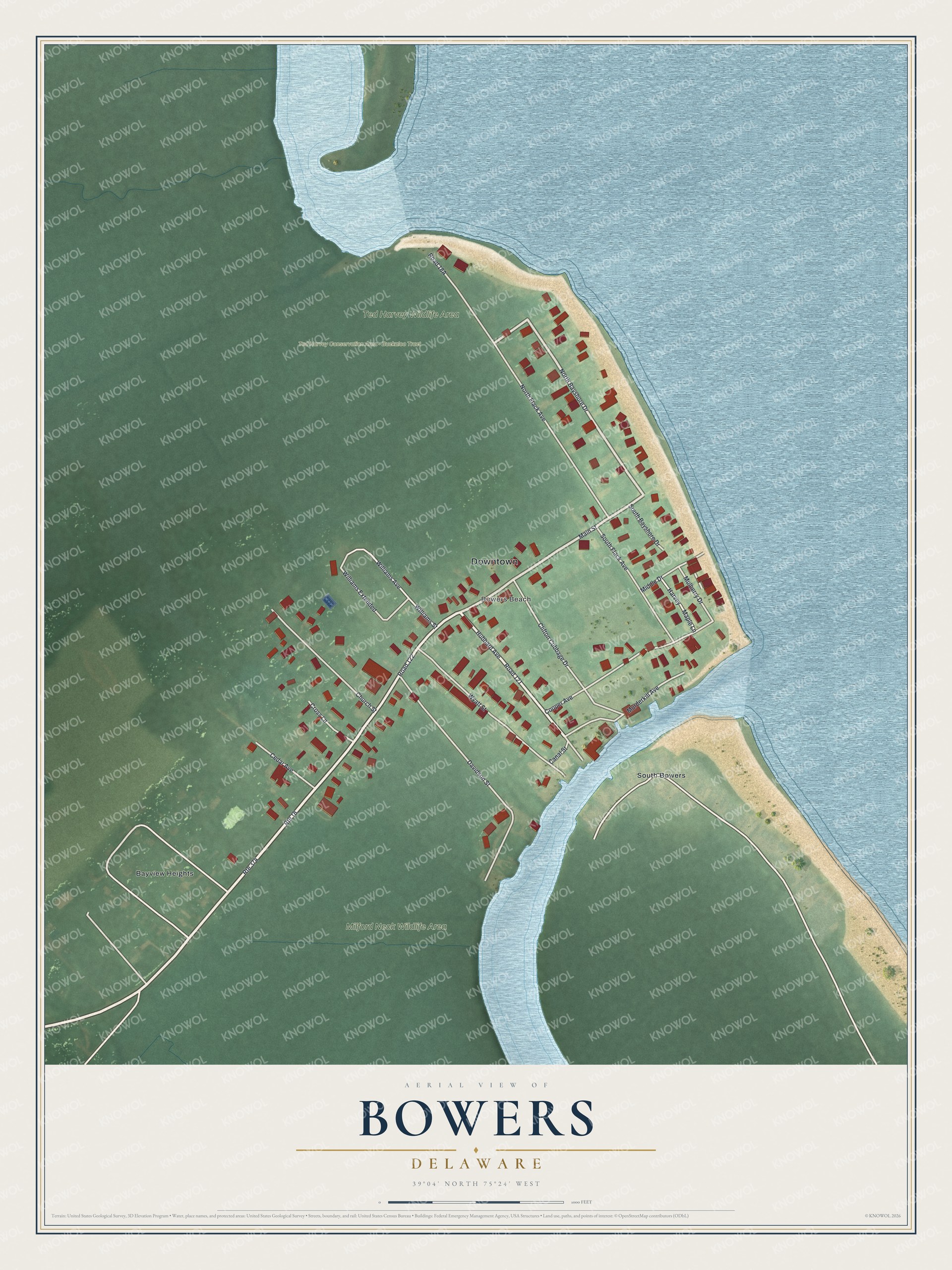 Watermarked full-map preview of Bowers, Delaware