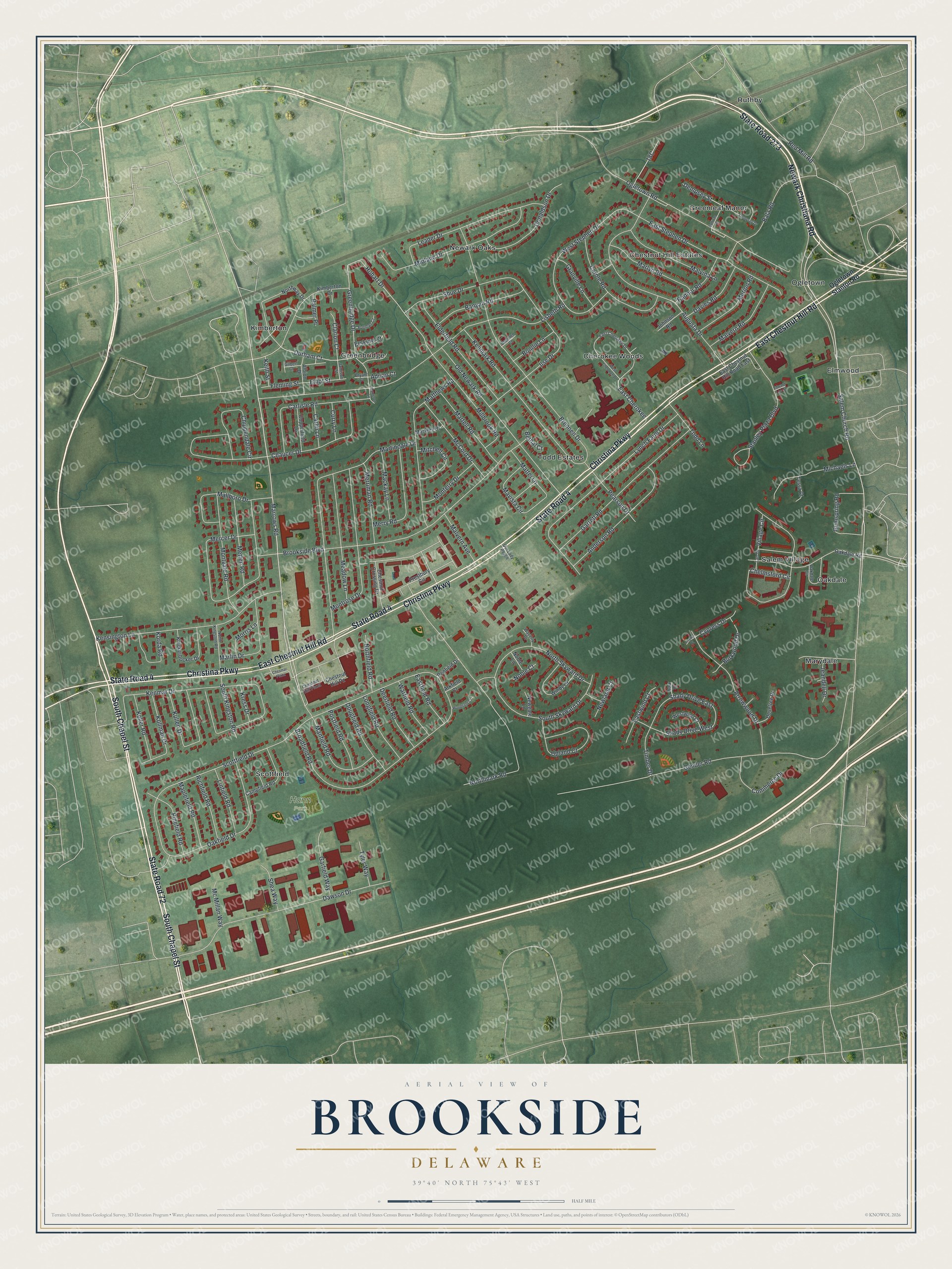 Watermarked full-map preview of Brookside, Delaware