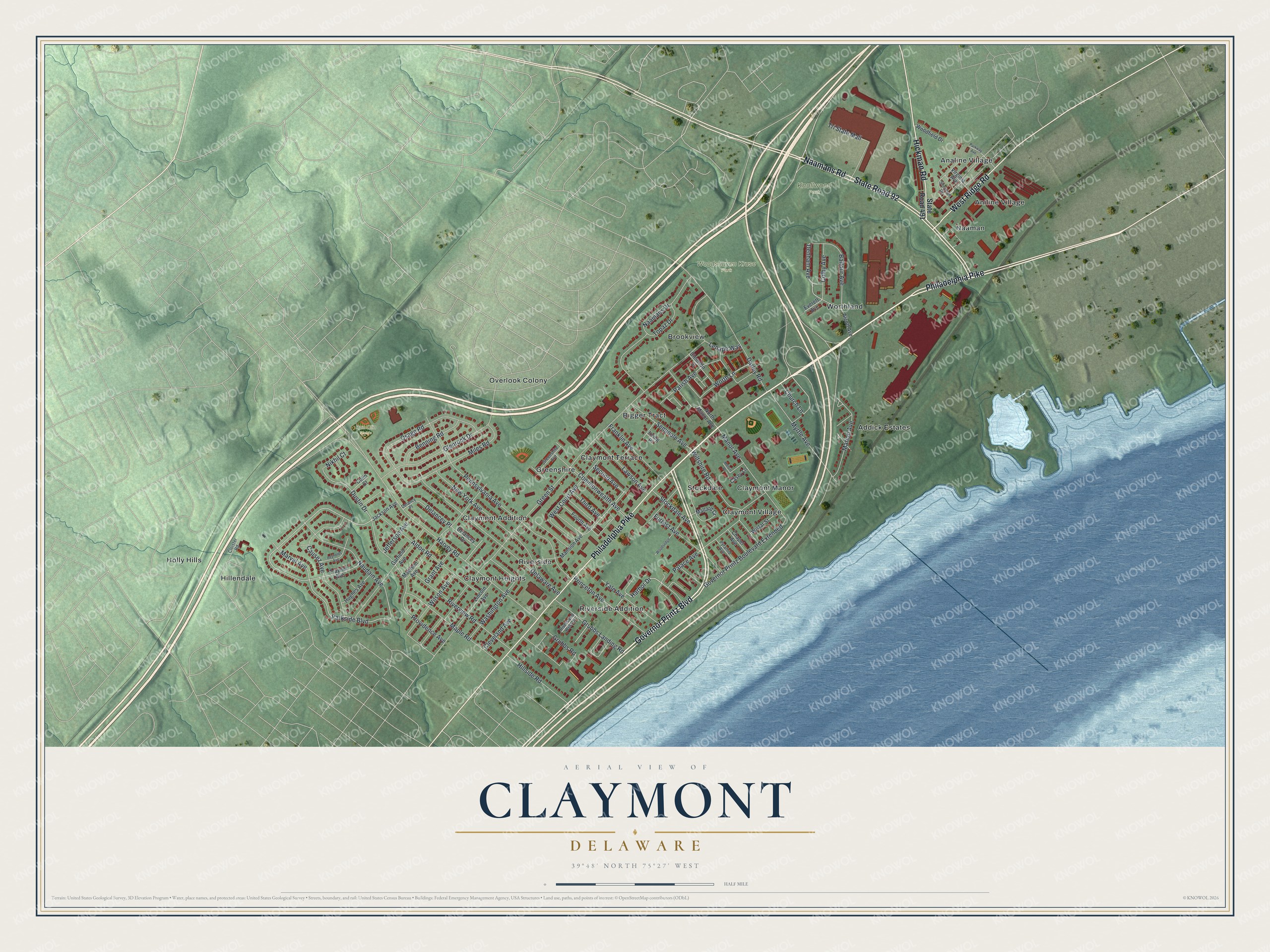 Watermarked full-map preview of Claymont, Delaware