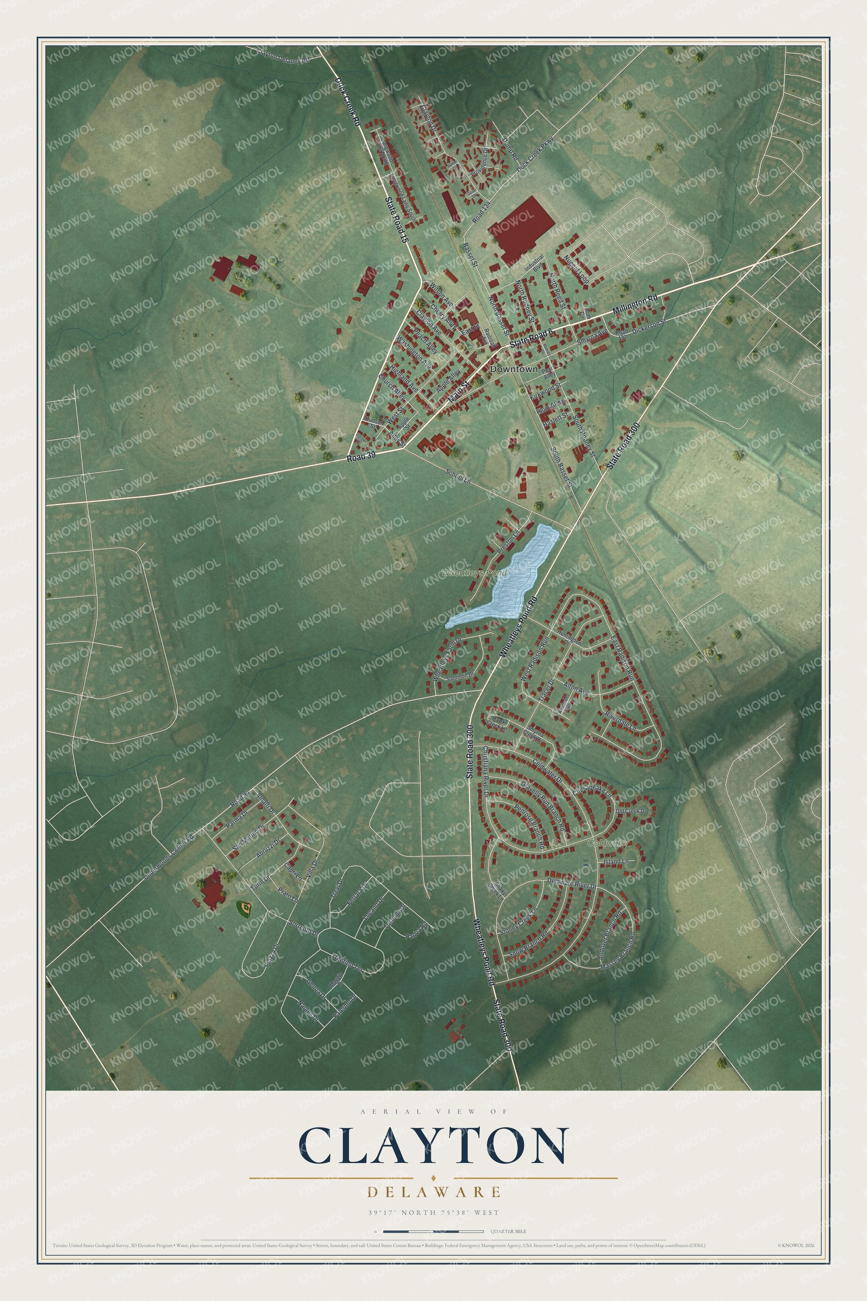 Watermarked full-map preview of Clayton, Delaware