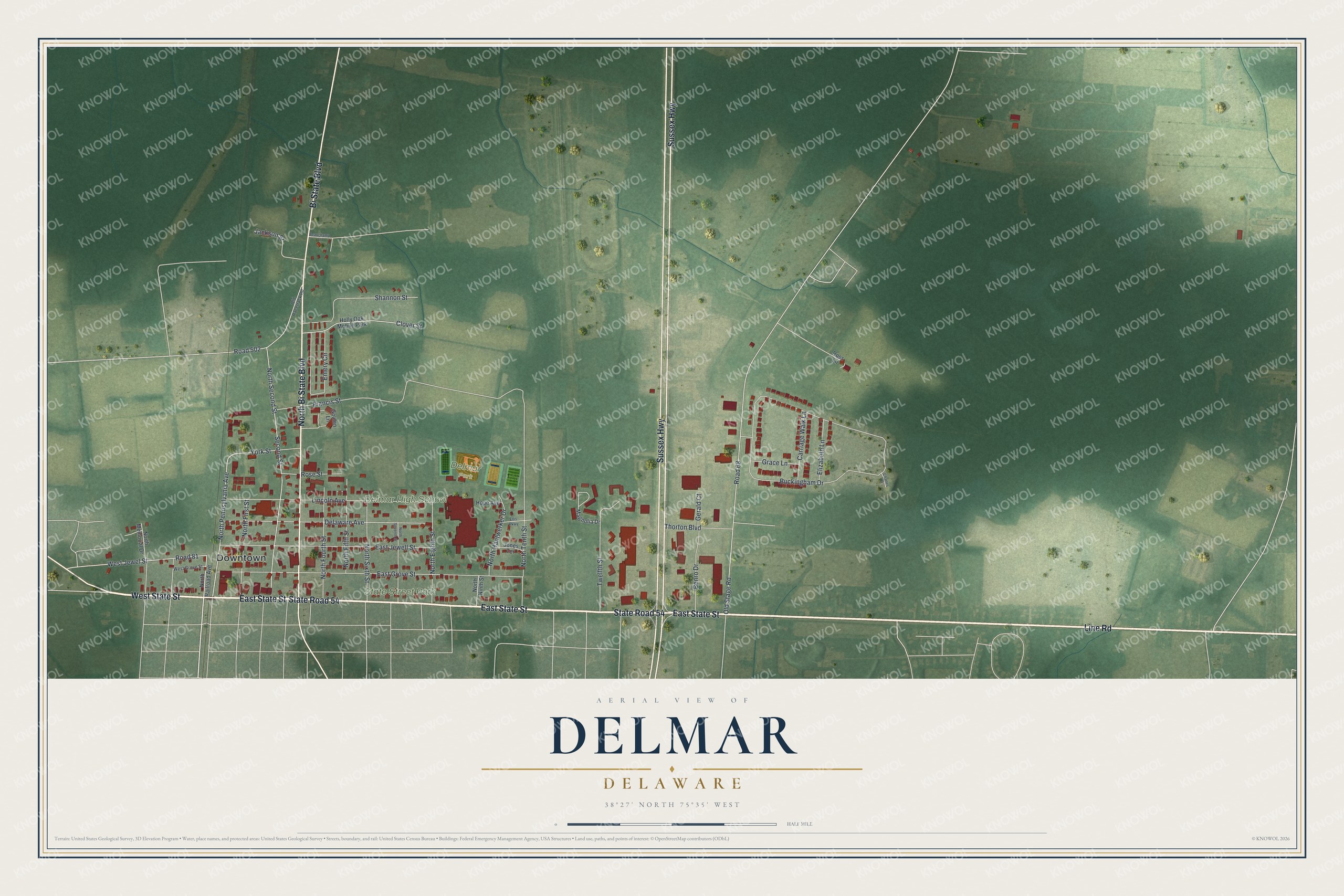 Watermarked full-map preview of Delmar, Delaware