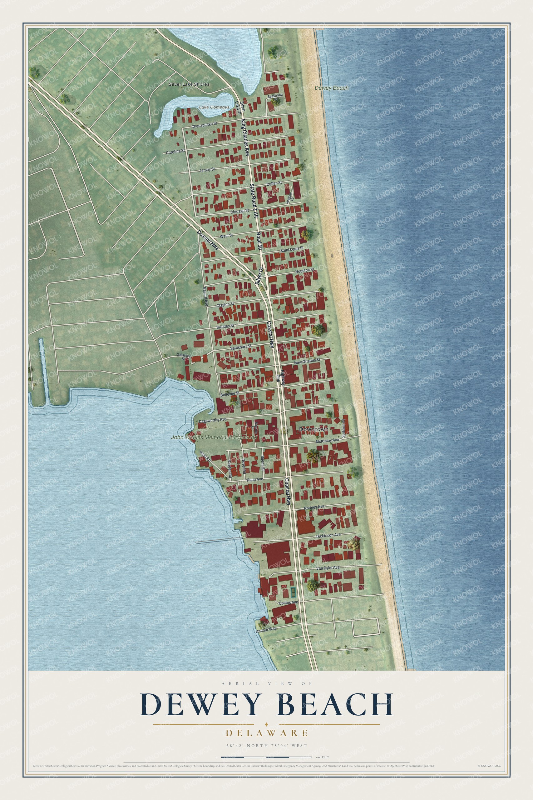 Watermarked full-map preview of Dewey Beach, Delaware