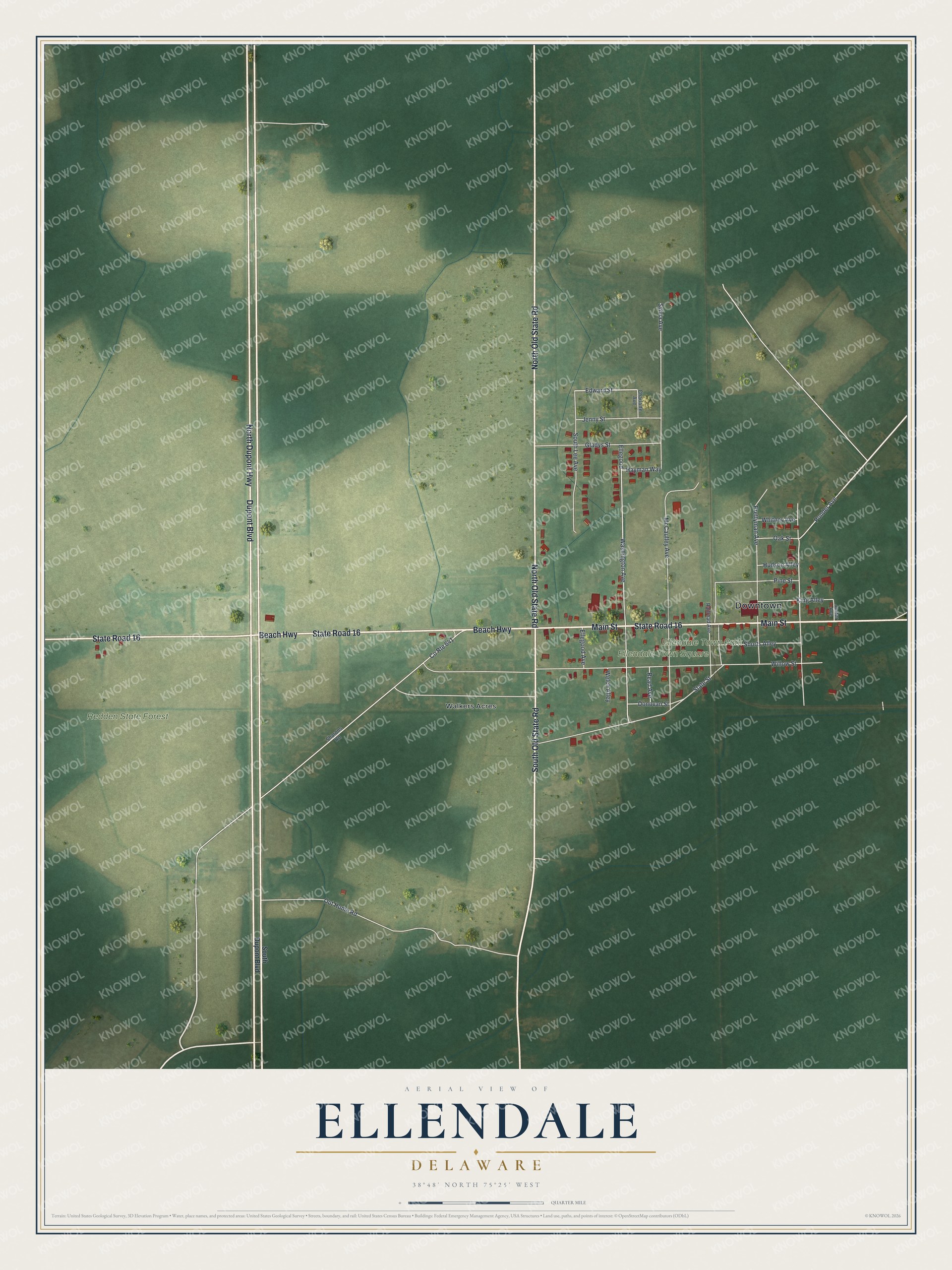 Watermarked full-map preview of Ellendale, Delaware