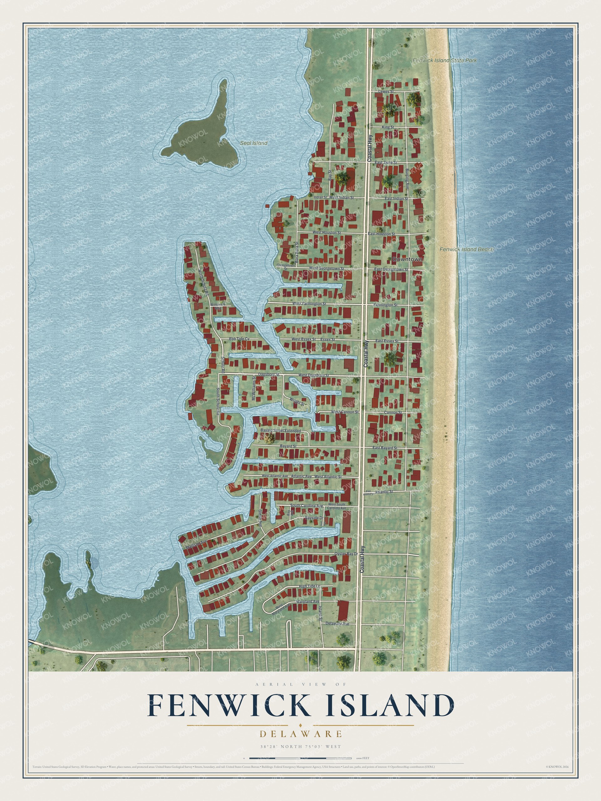 Watermarked full-map preview of Fenwick Island, Delaware
