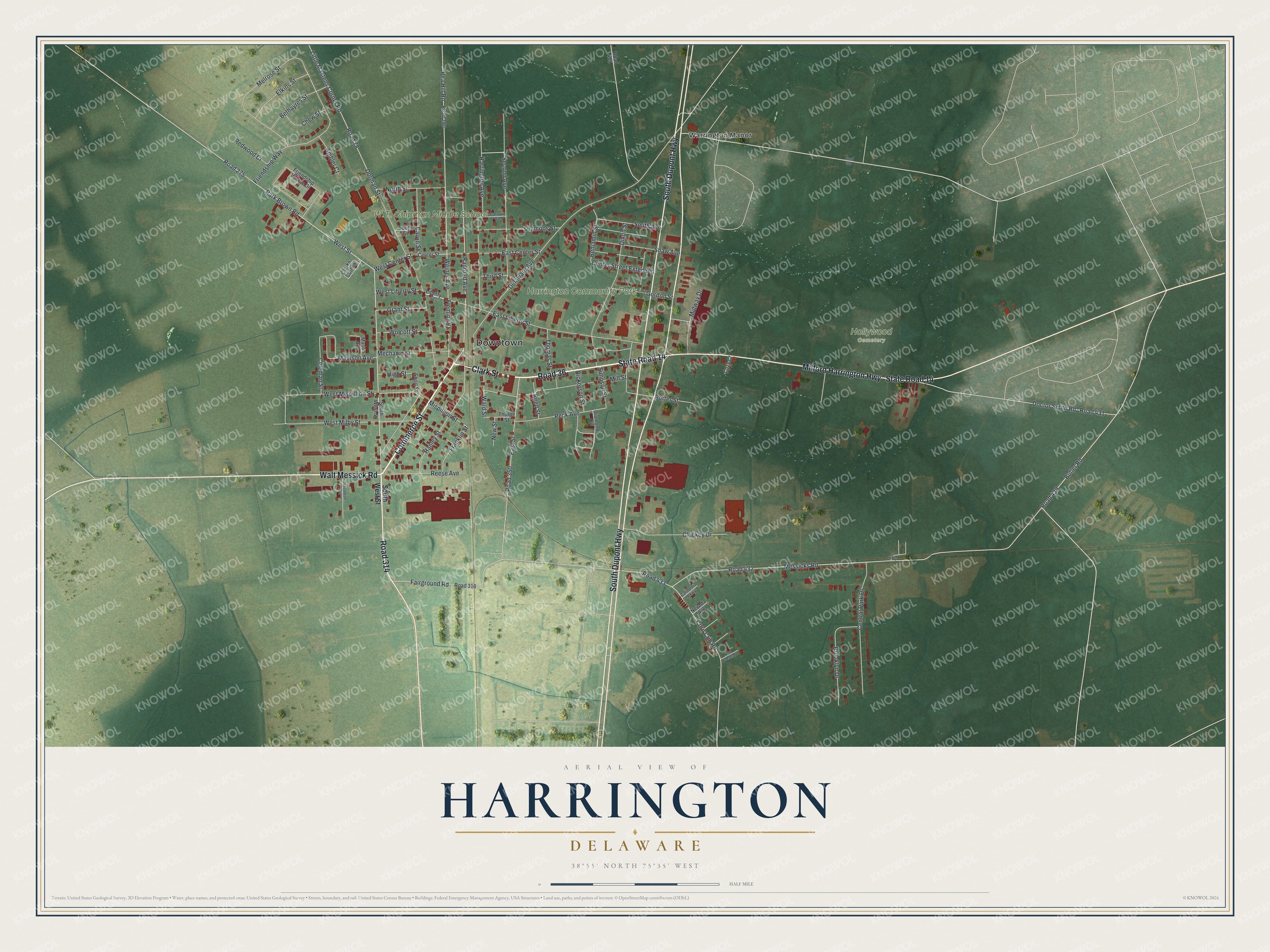 Watermarked full-map preview of Harrington, Delaware
