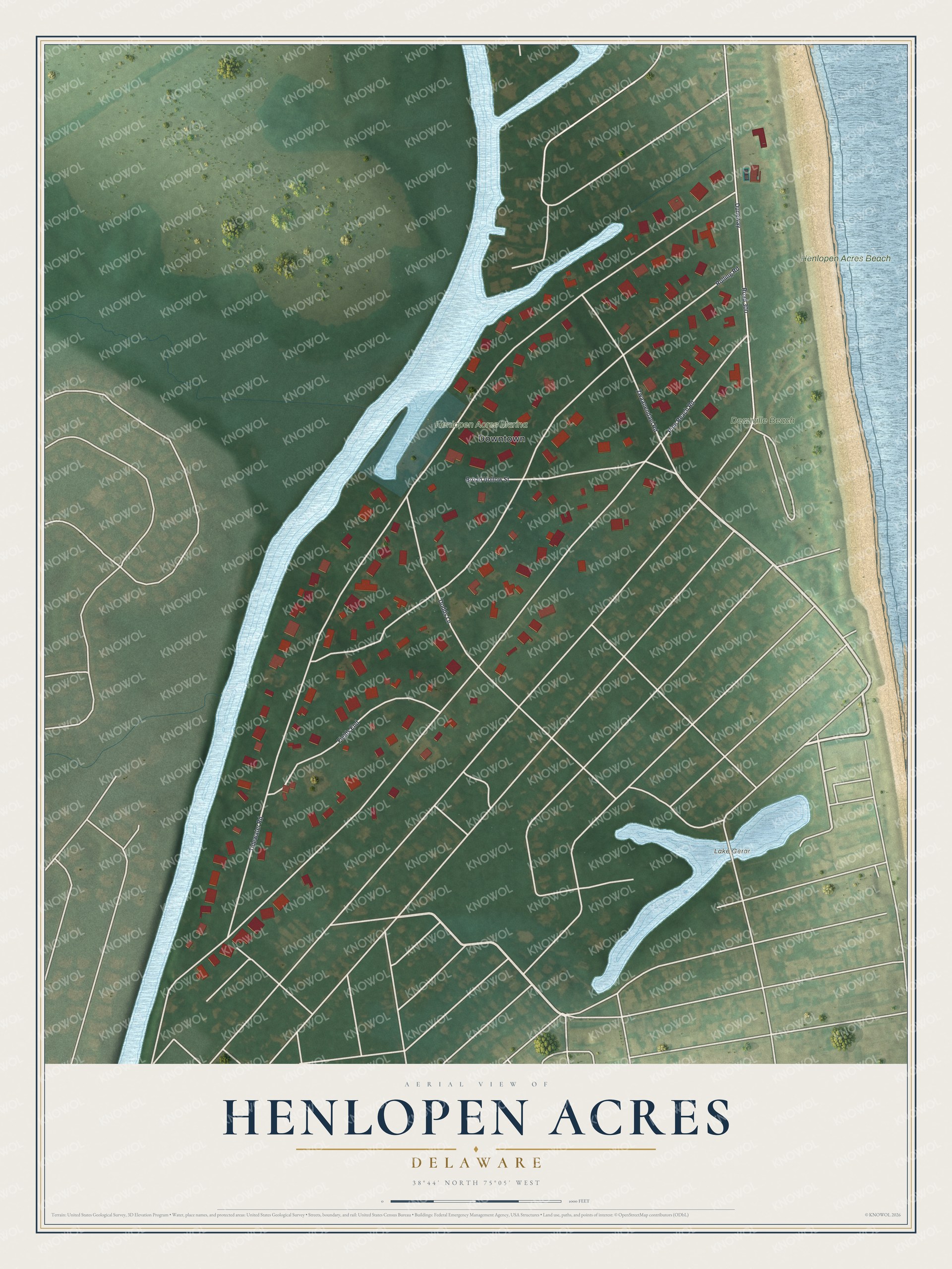 Watermarked full-map preview of Henlopen Acres, Delaware