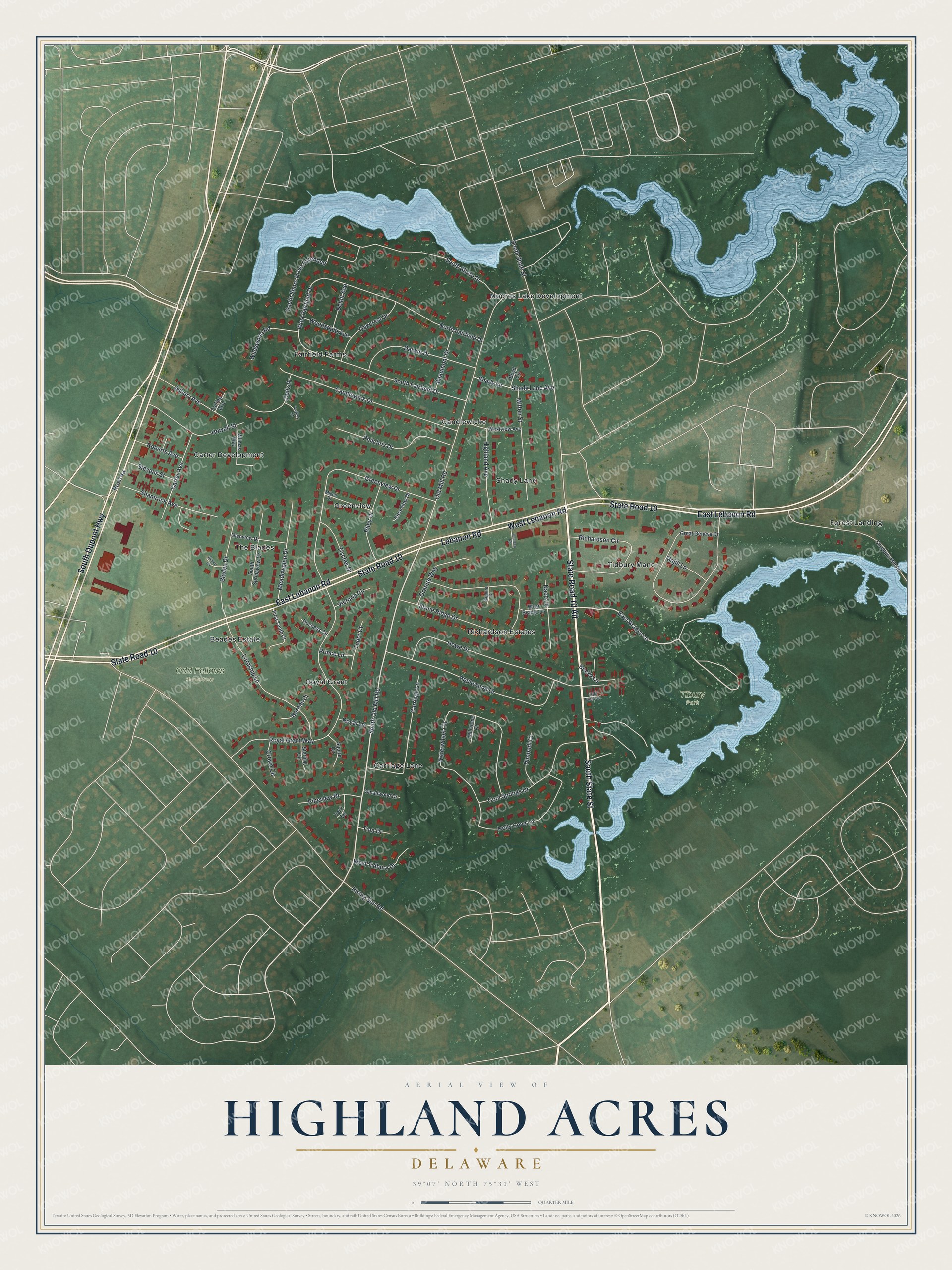 Watermarked full-map preview of Highland Acres, Delaware