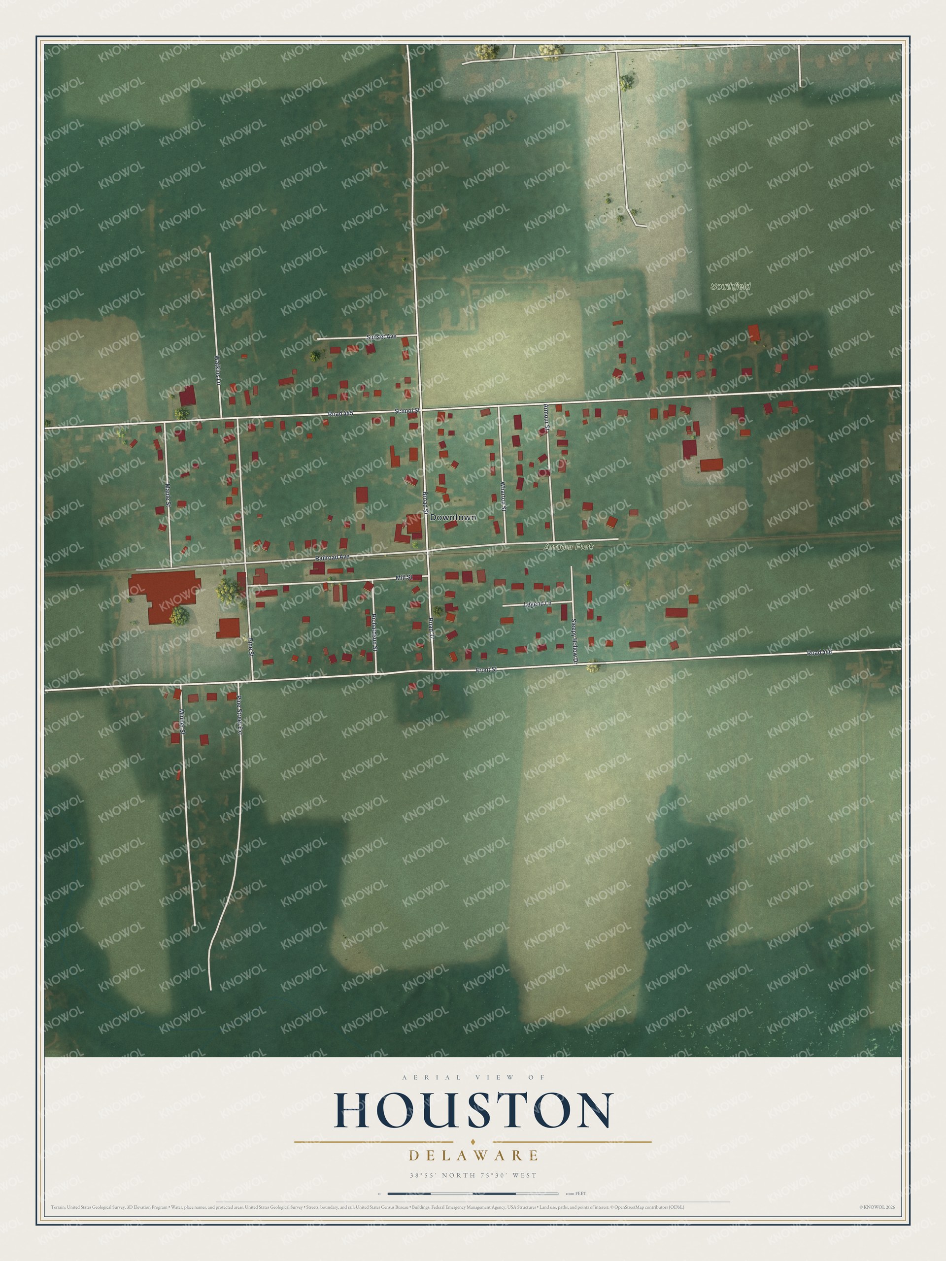 Watermarked full-map preview of Houston, Delaware