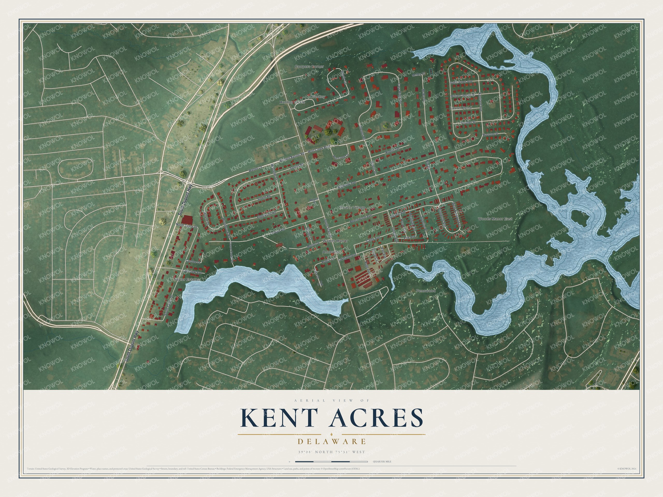 Watermarked full-map preview of Kent Acres, Delaware