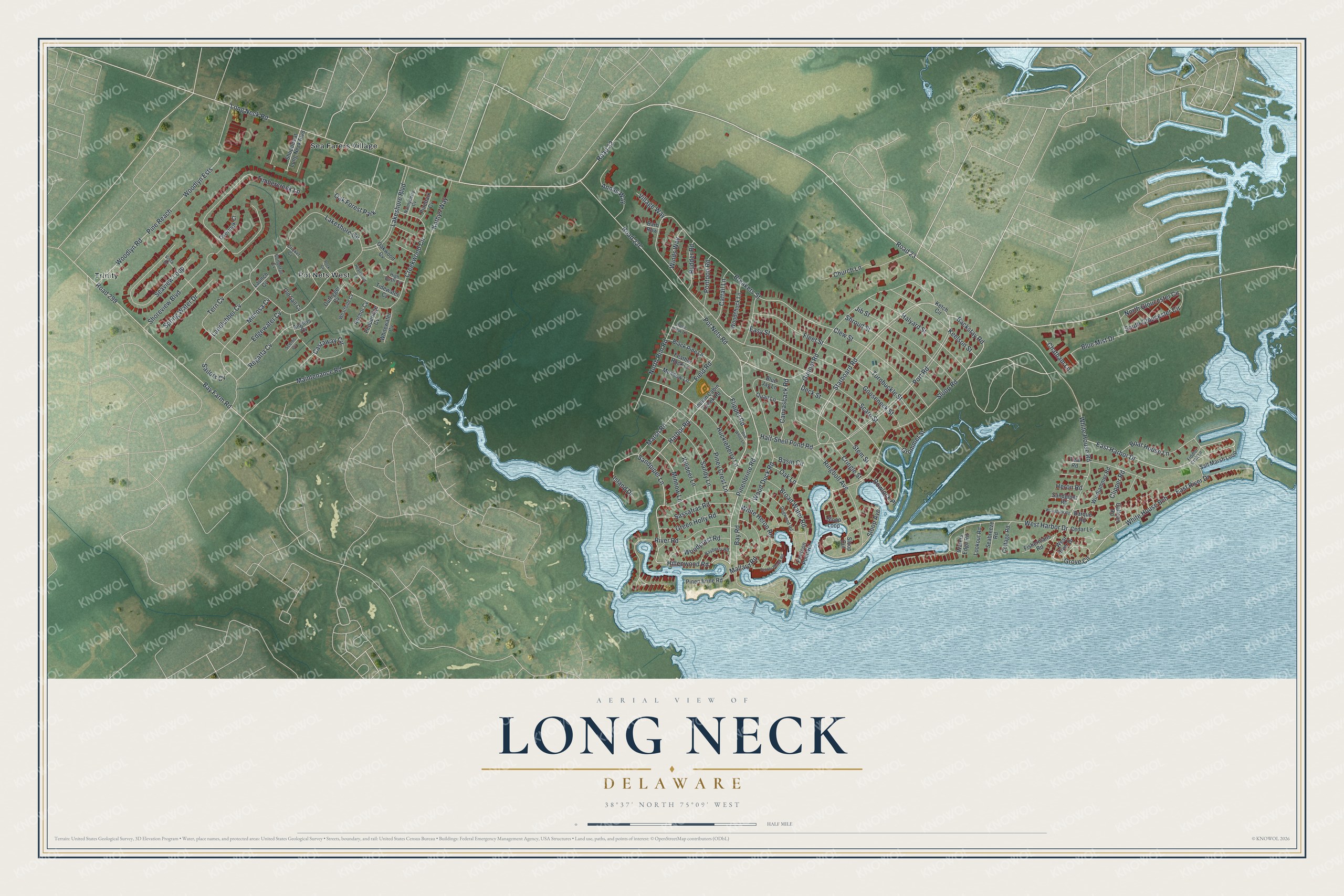 Watermarked full-map preview of Long Neck, Delaware