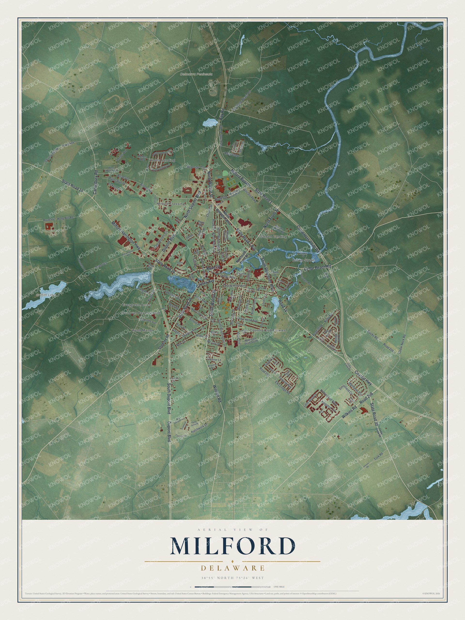 Watermarked full-map preview of Milford, Delaware