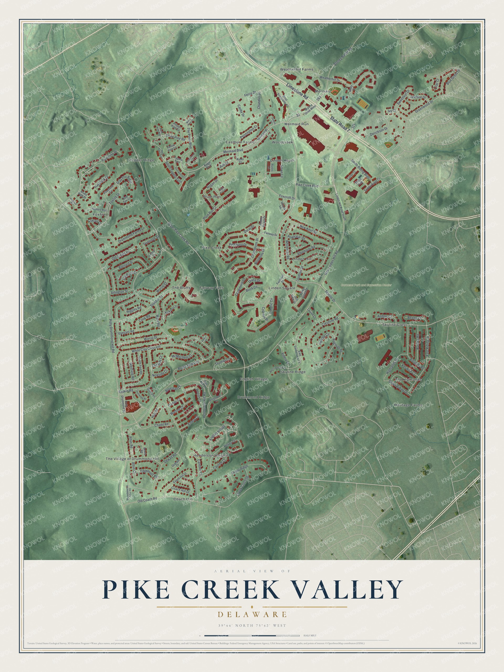 Watermarked full-map preview of Pike Creek Valley, Delaware