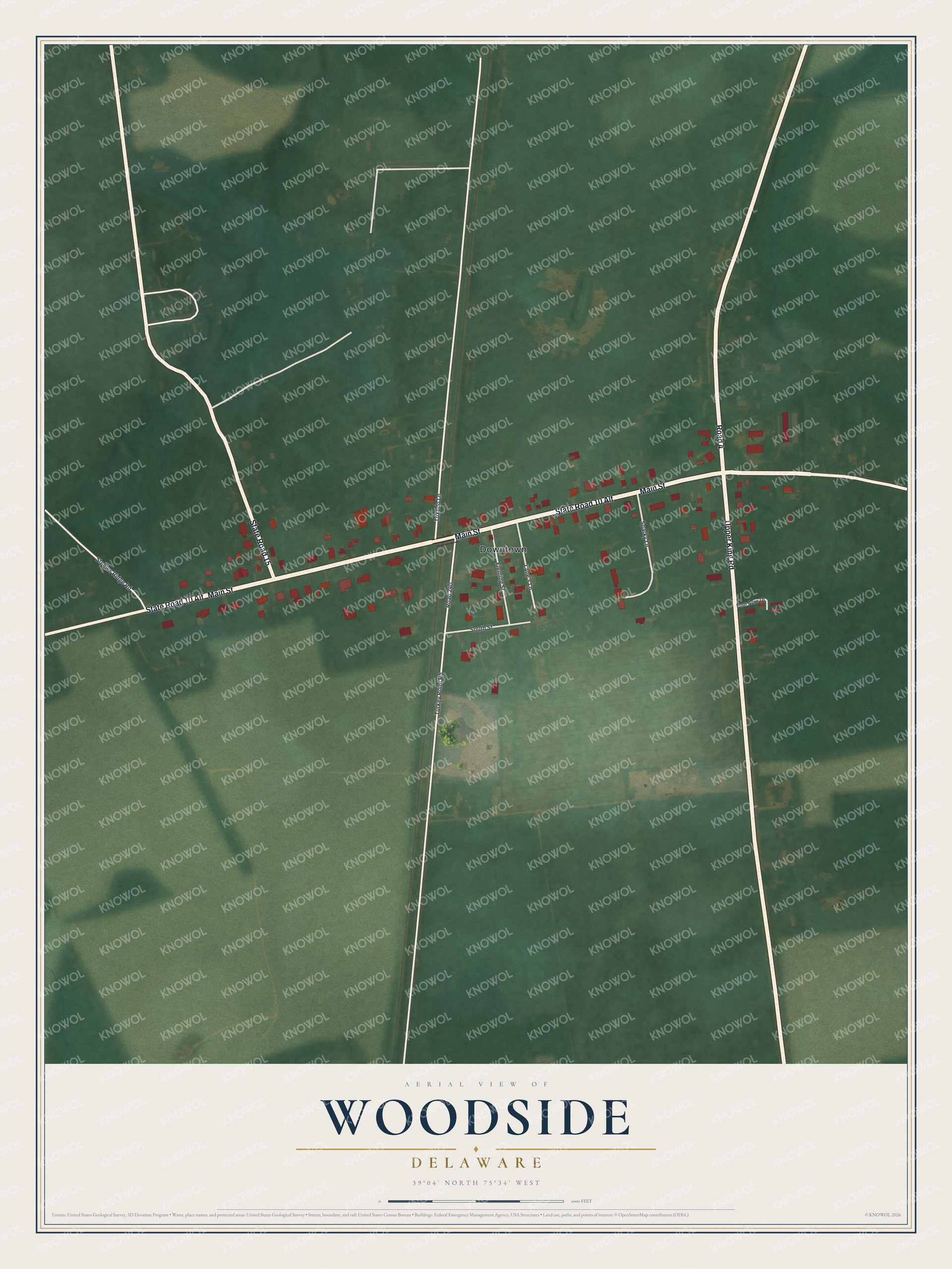 Watermarked full-map preview of Woodside, Delaware