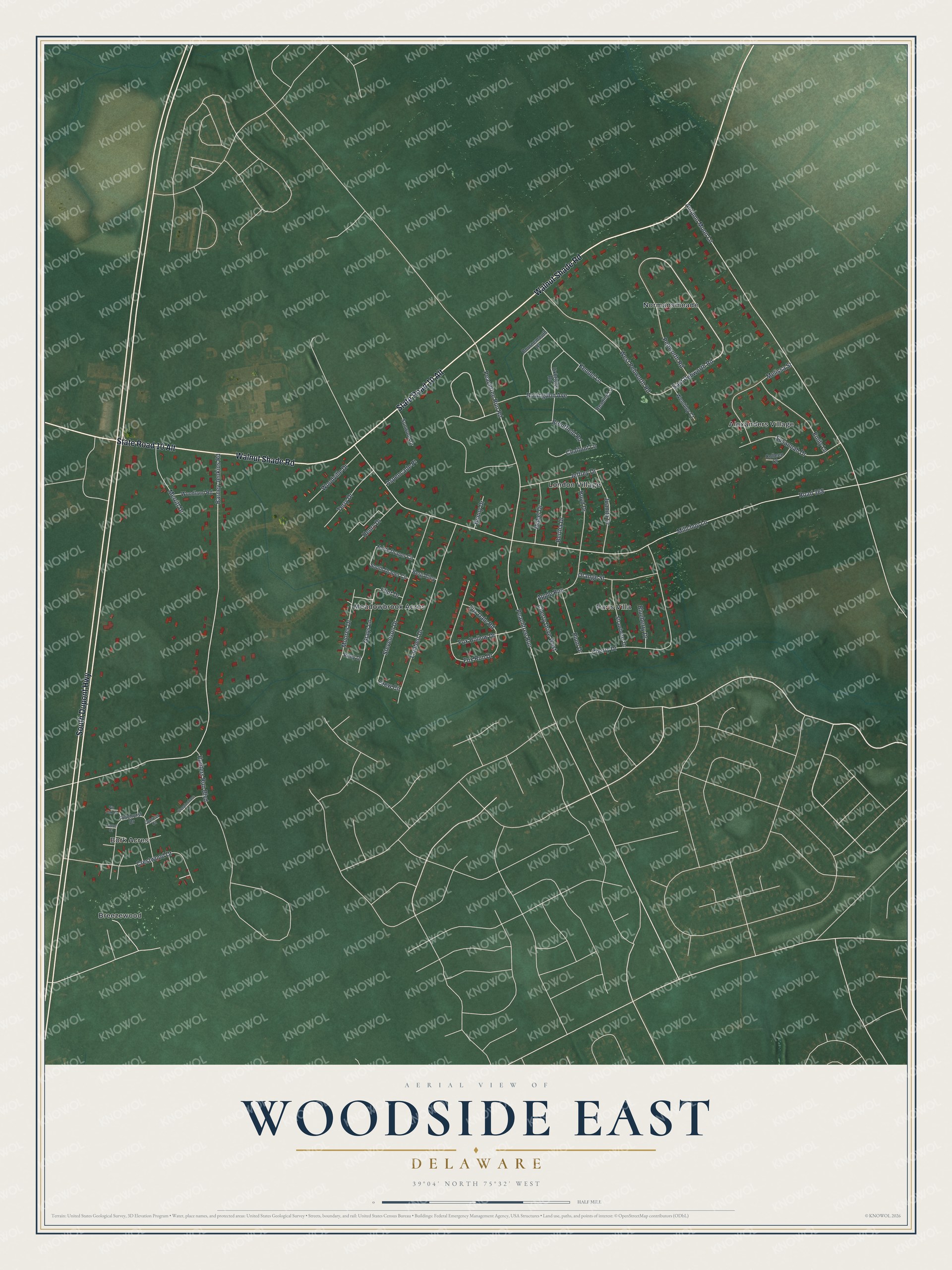 Watermarked full-map preview of Woodside East, Delaware