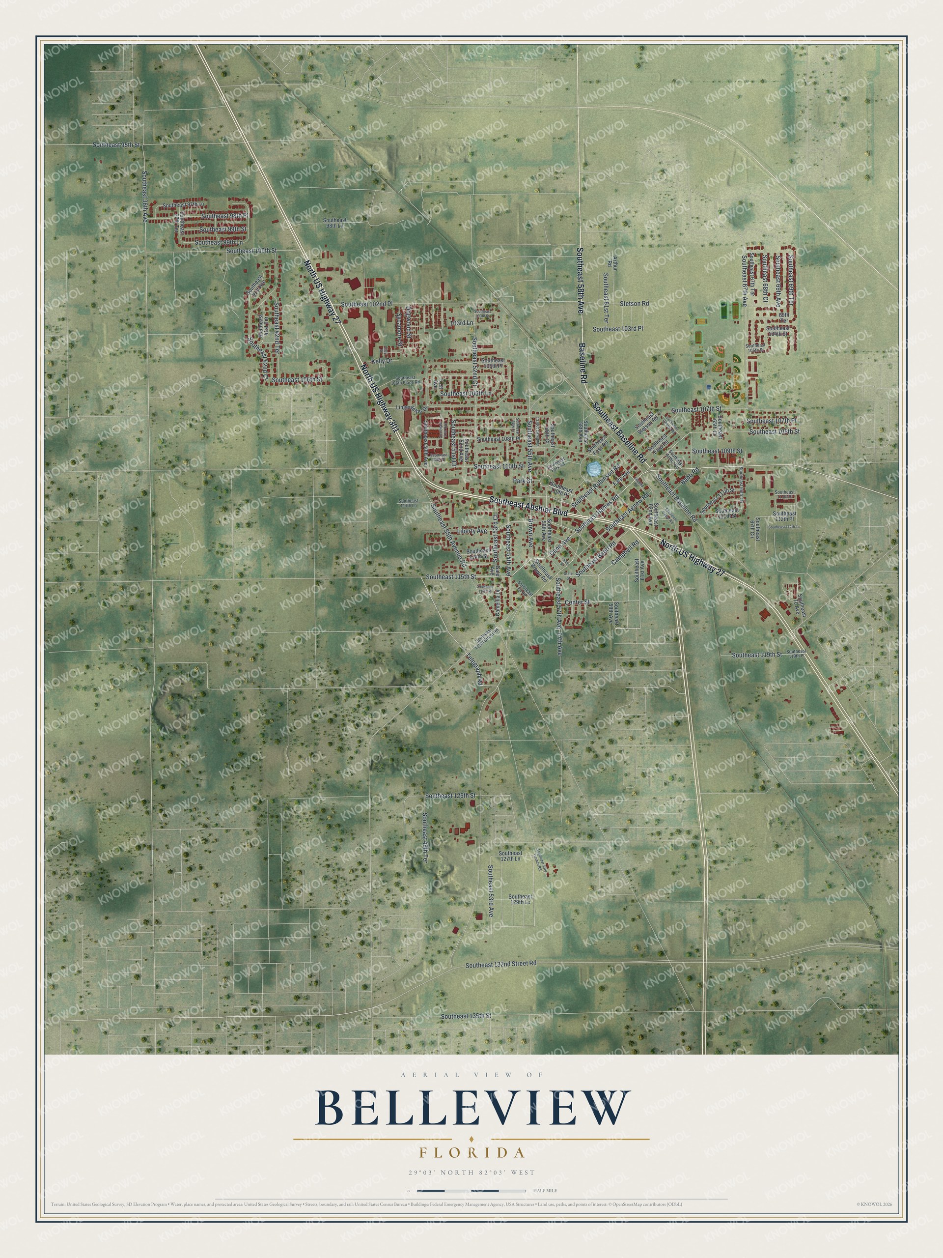 Watermarked full-map preview of Belleview, Florida