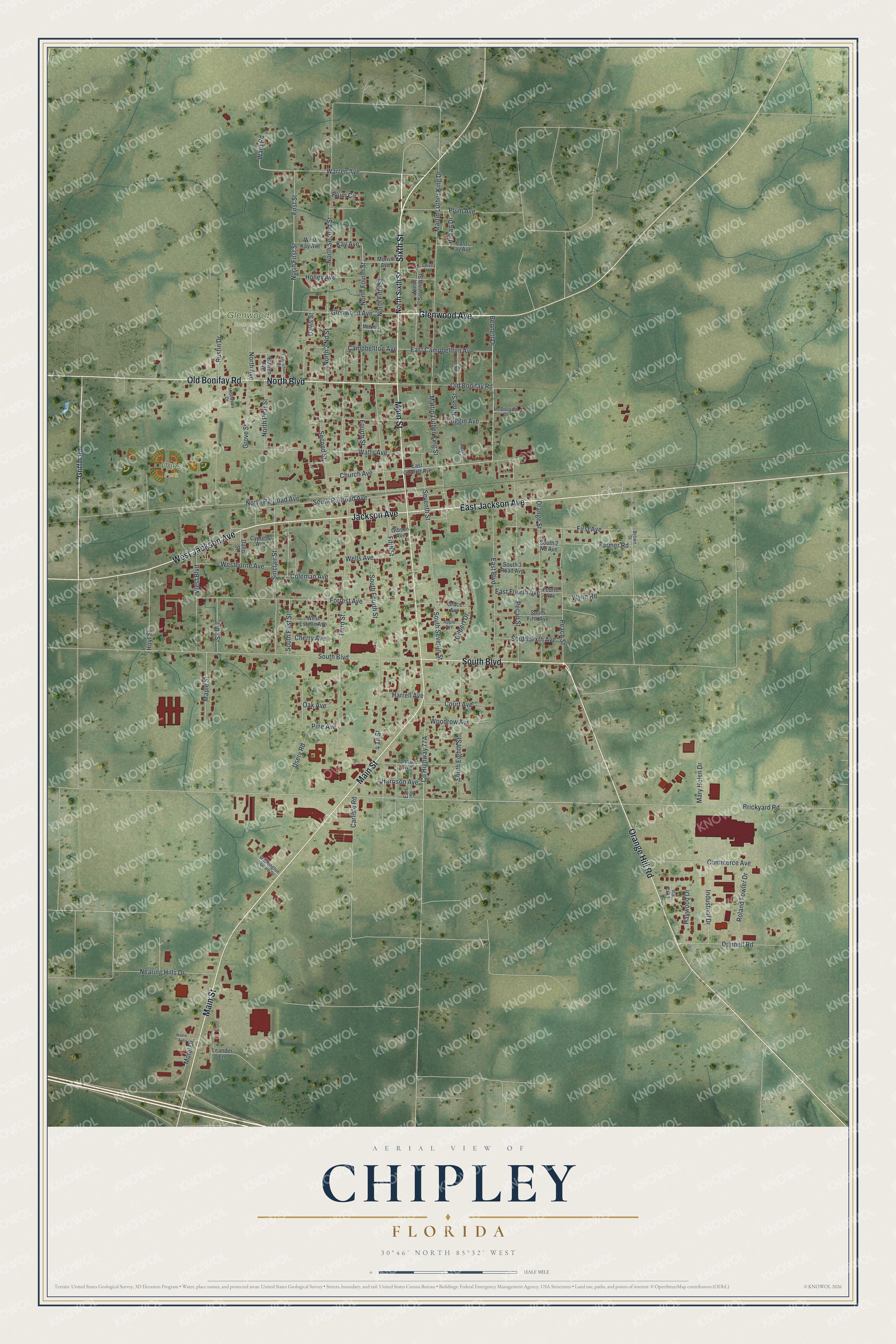 Watermarked full-map preview of Chipley, Florida