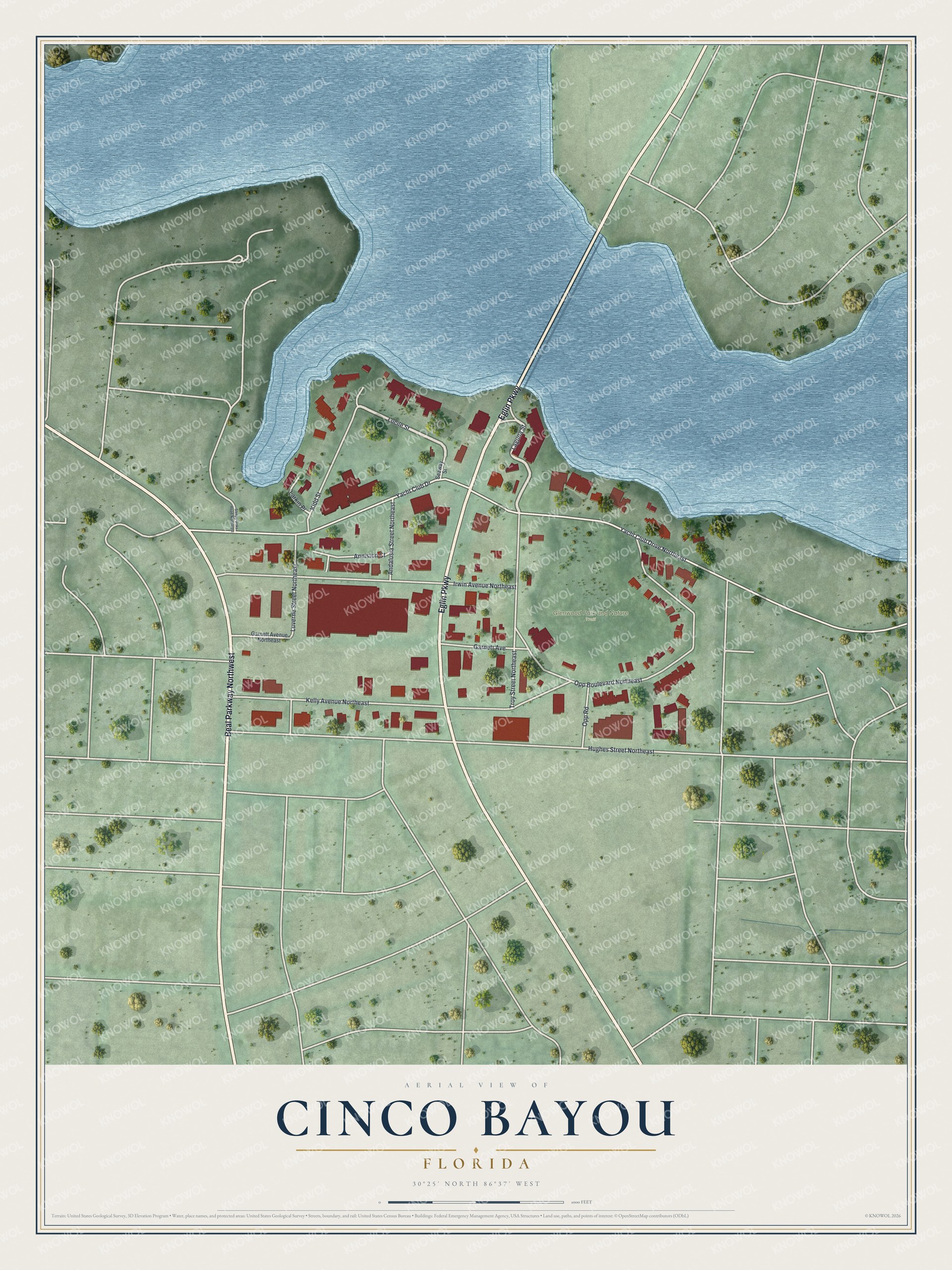 Watermarked full-map preview of Cinco Bayou, Florida