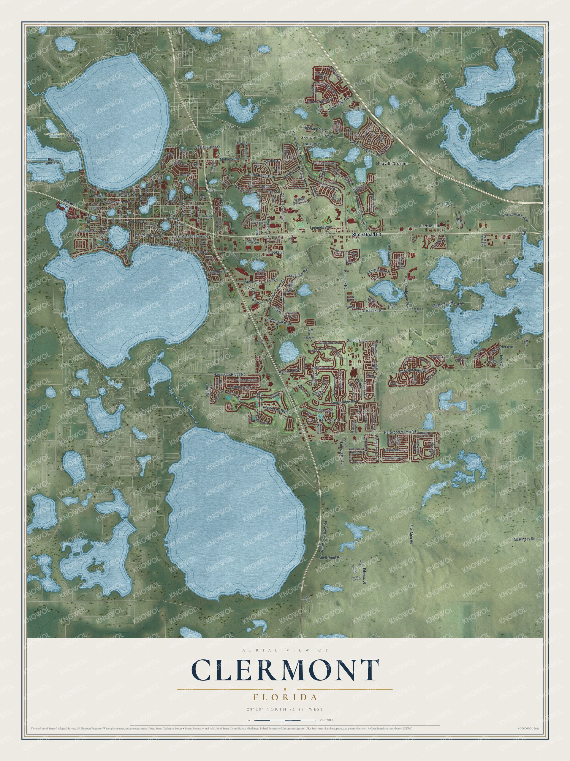 Watermarked full-map preview of Clermont, Florida