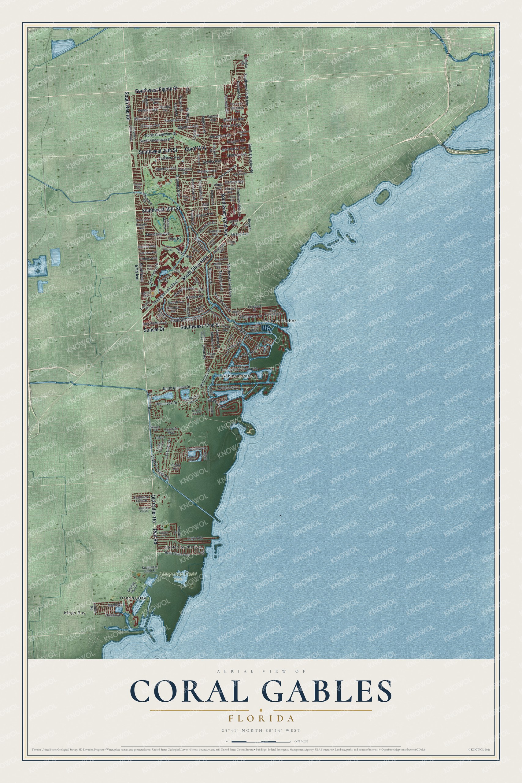 Watermarked full-map preview of Coral Gables, Florida