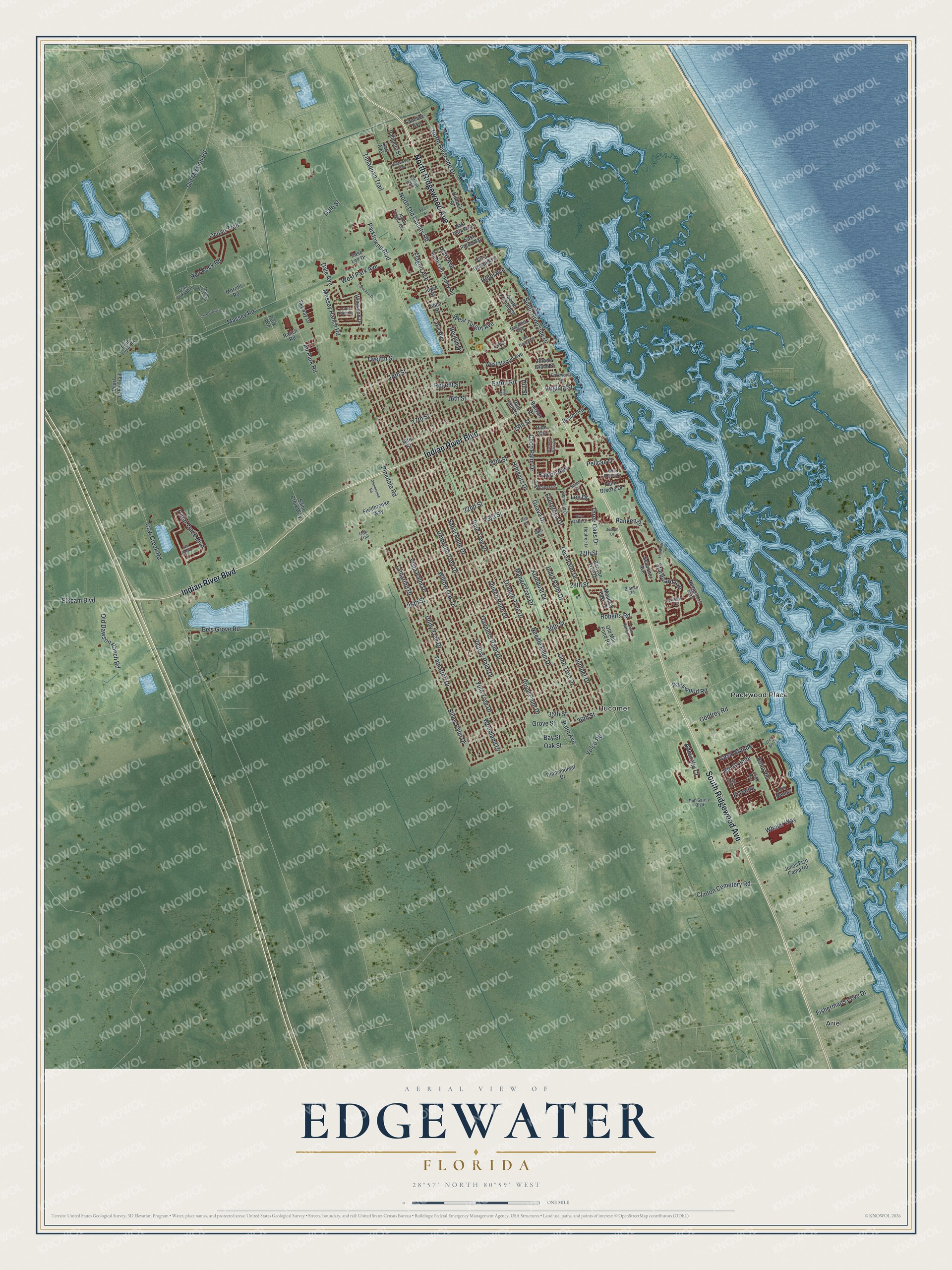 Watermarked full-map preview of Edgewater, Florida