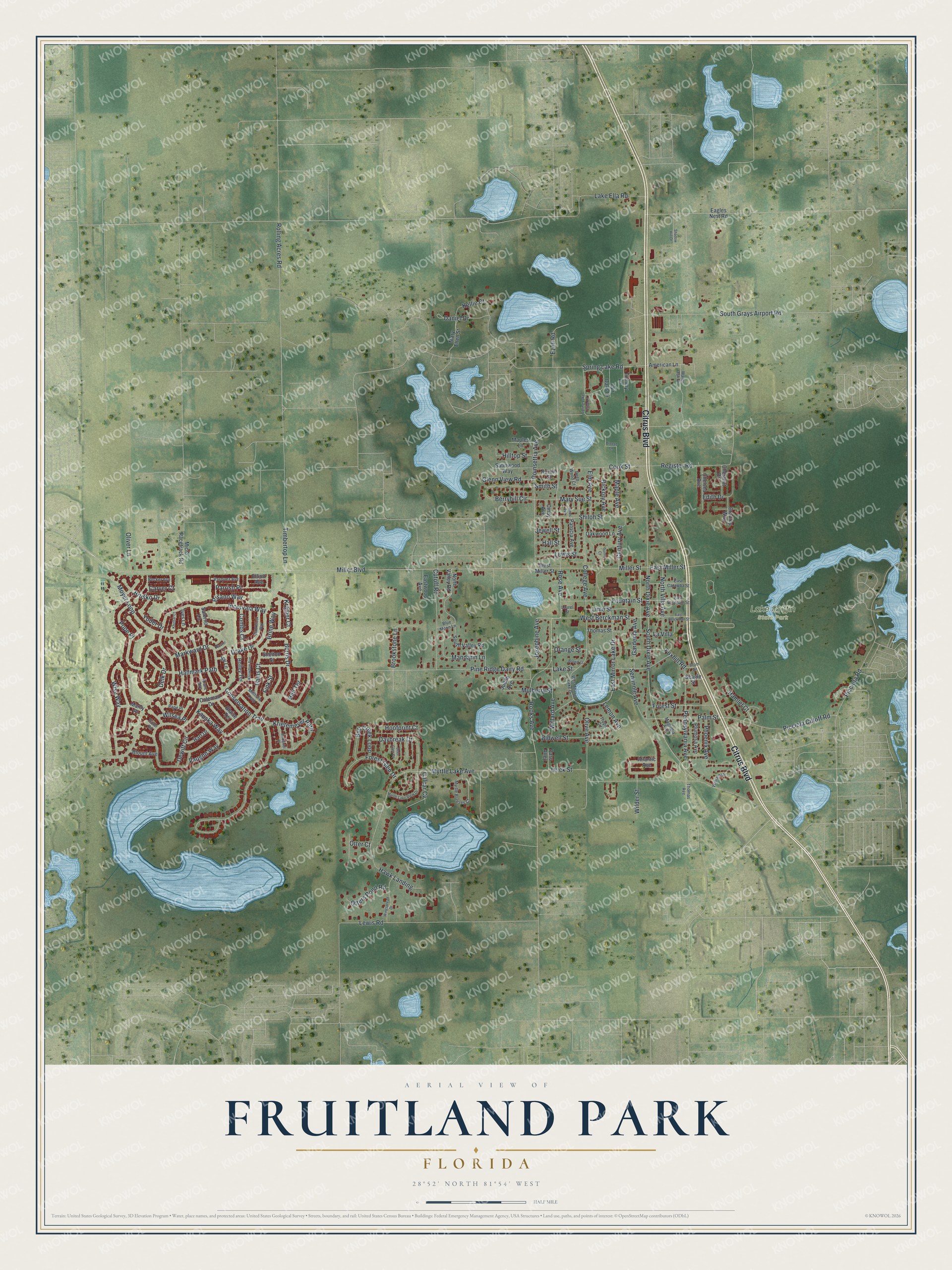 Watermarked full-map preview of Fruitland Park, Florida