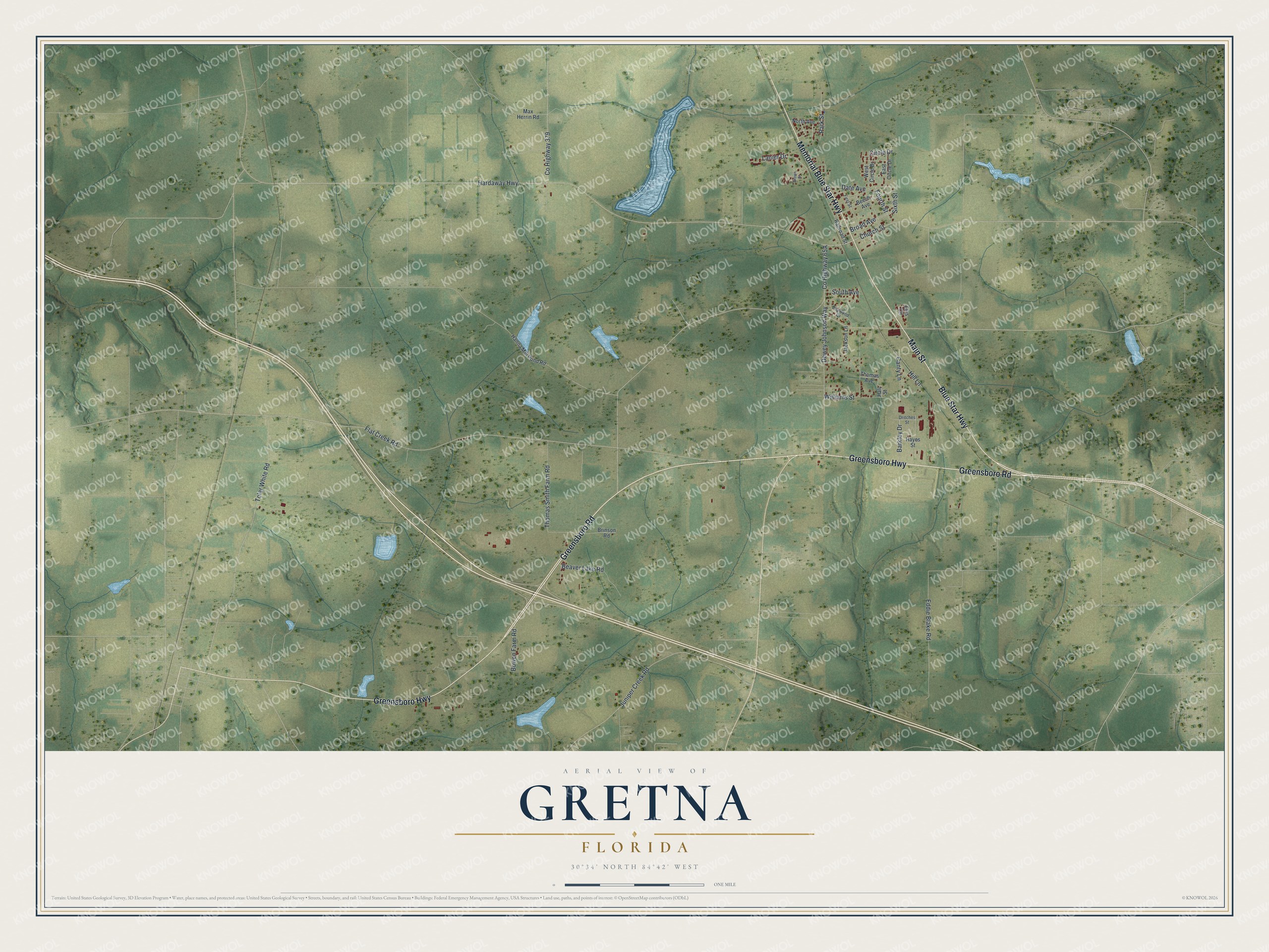 Watermarked full-map preview of Gretna, Florida