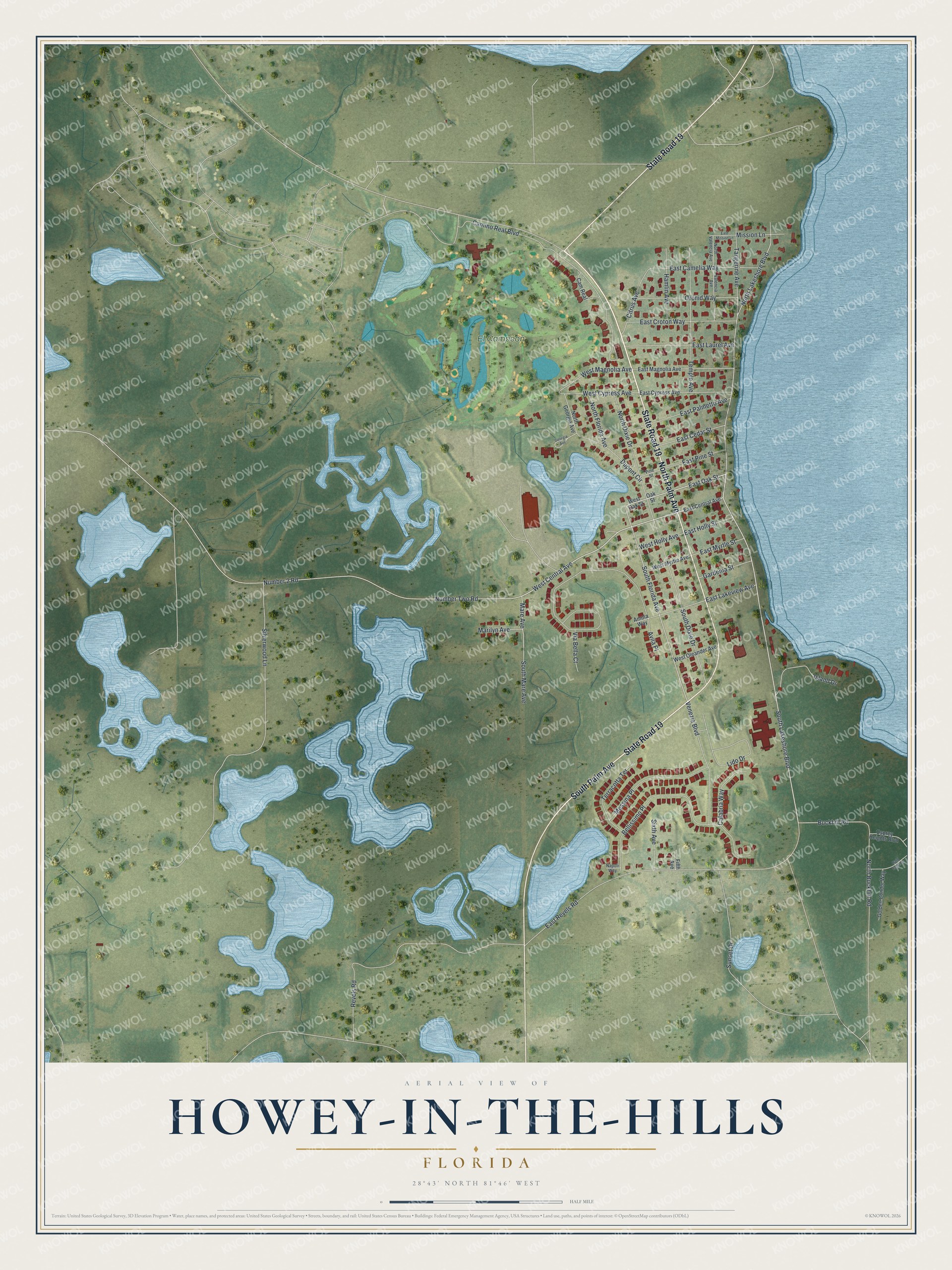 Watermarked full-map preview of Howey-in-the-Hills, Florida