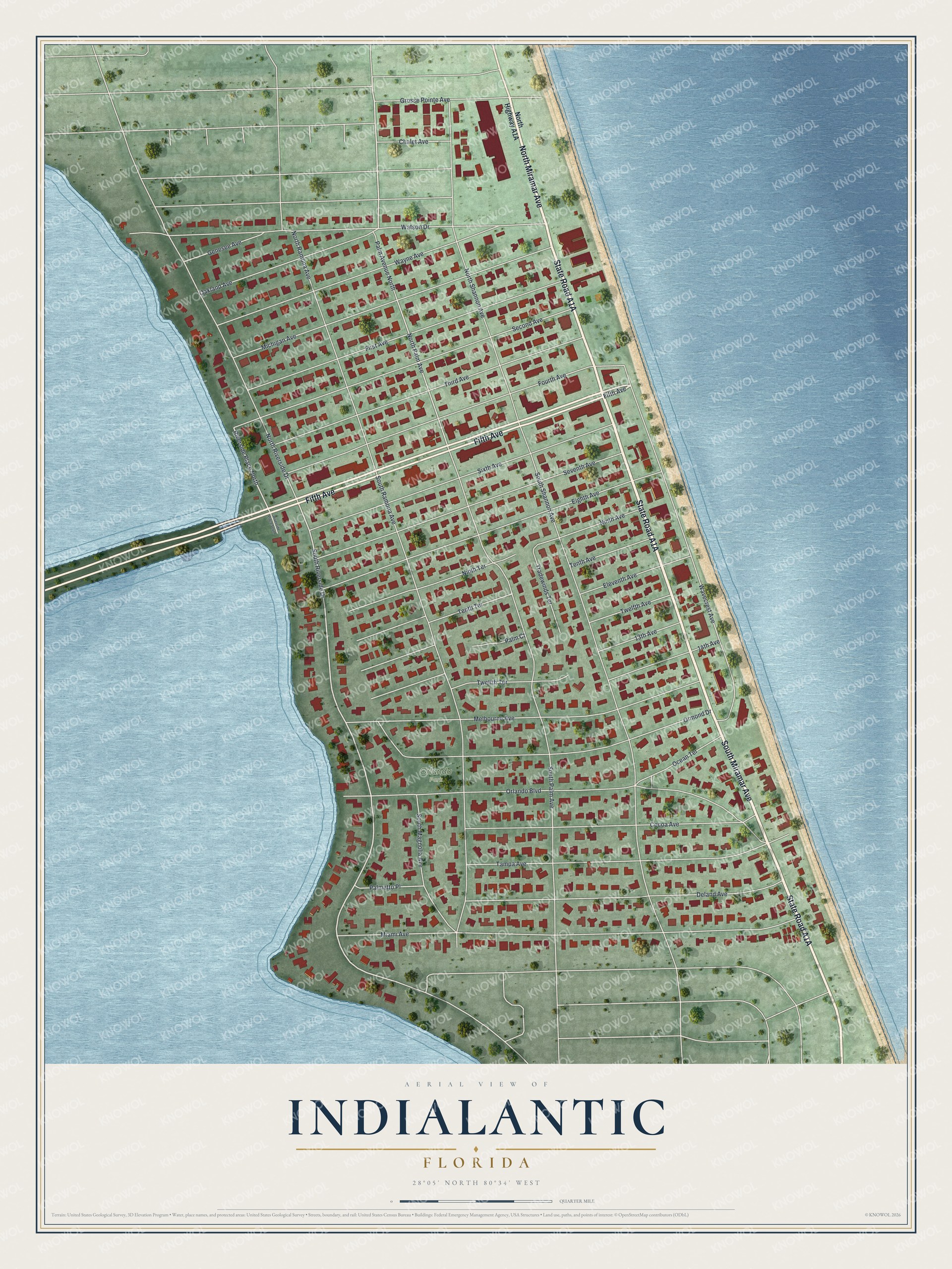 Watermarked full-map preview of Indialantic, Florida
