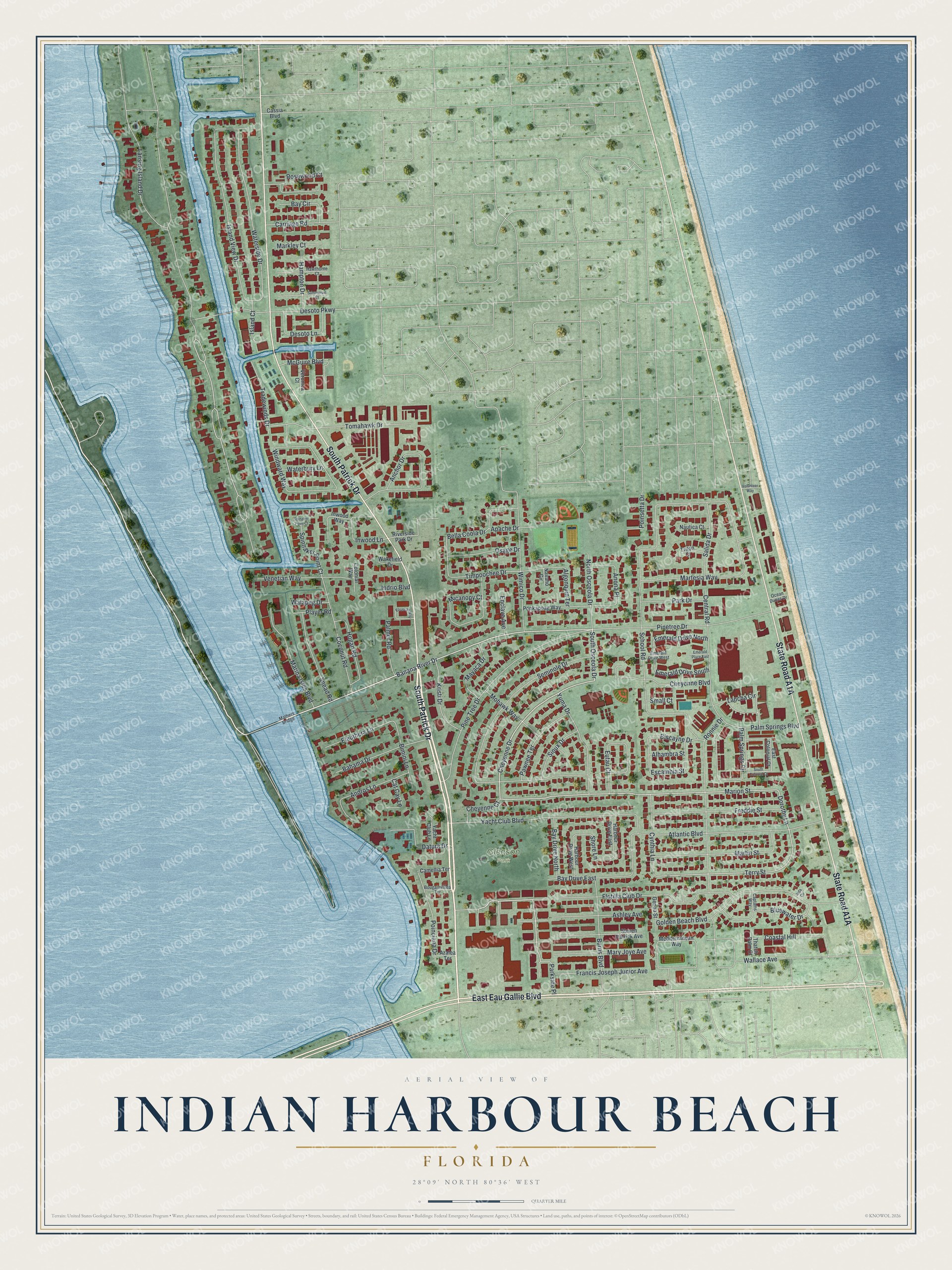 Watermarked full-map preview of Indian Harbour Beach, Florida