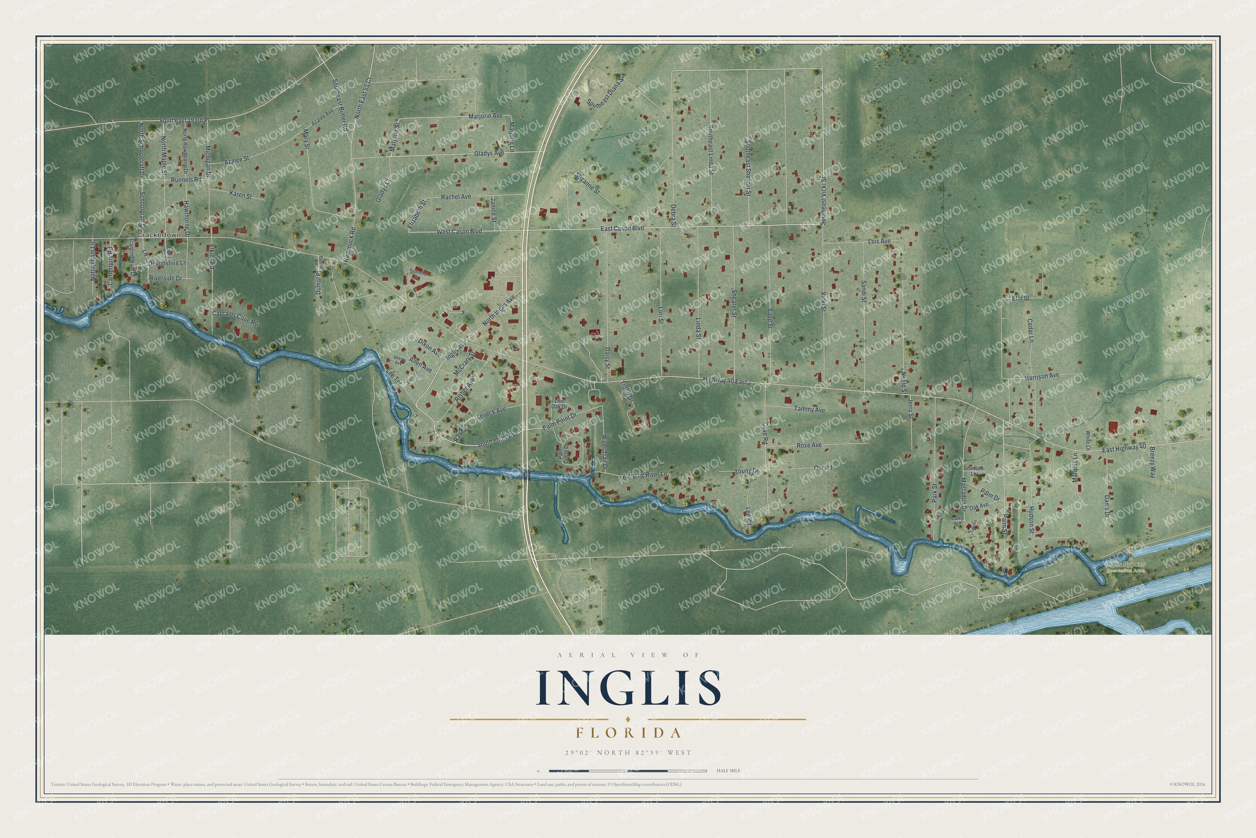 Watermarked full-map preview of Inglis, Florida