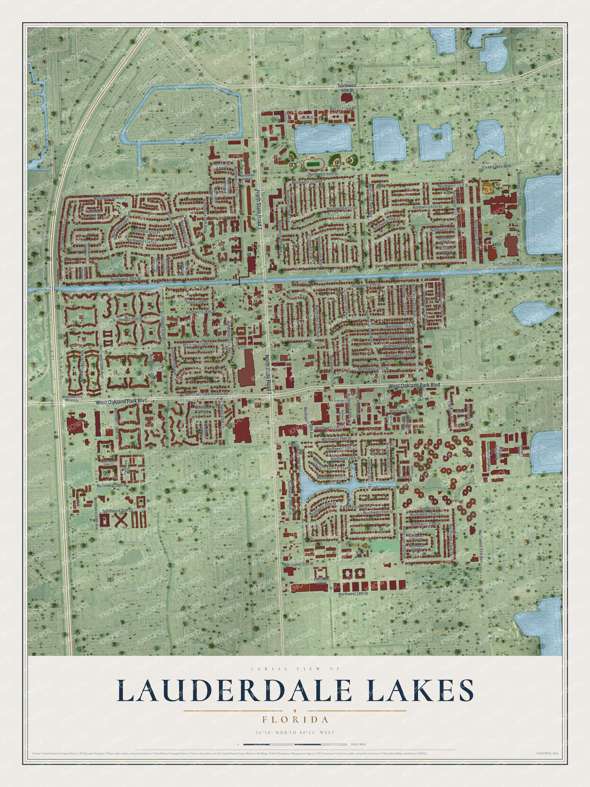 Watermarked full-map preview of Lauderdale Lakes, Florida