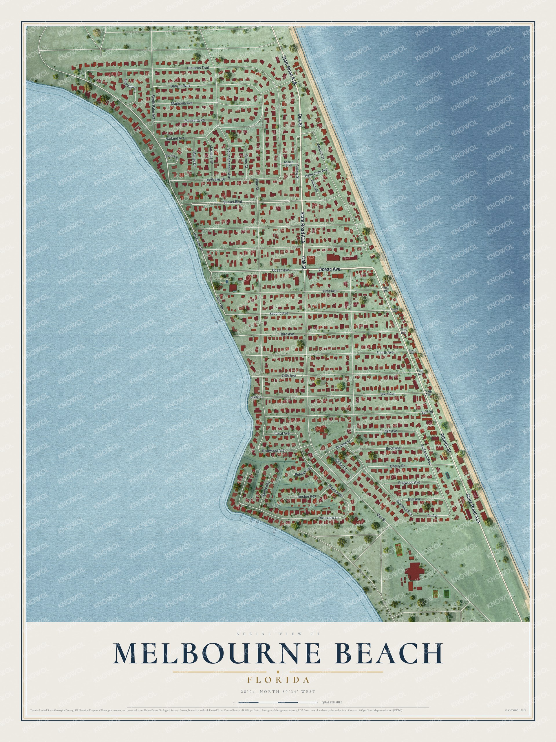 Watermarked full-map preview of Melbourne Beach, Florida