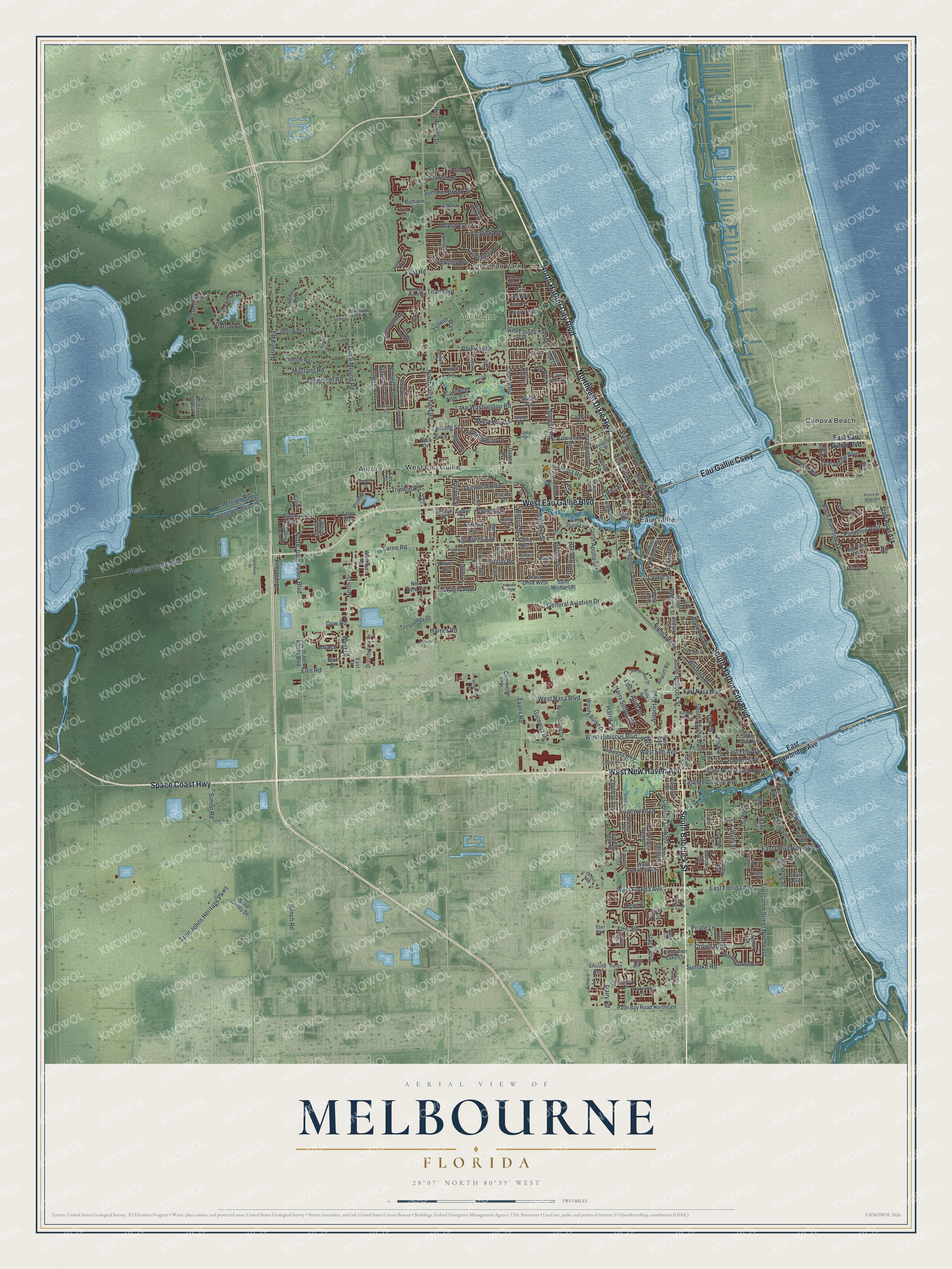 Watermarked full-map preview of Melbourne, Florida