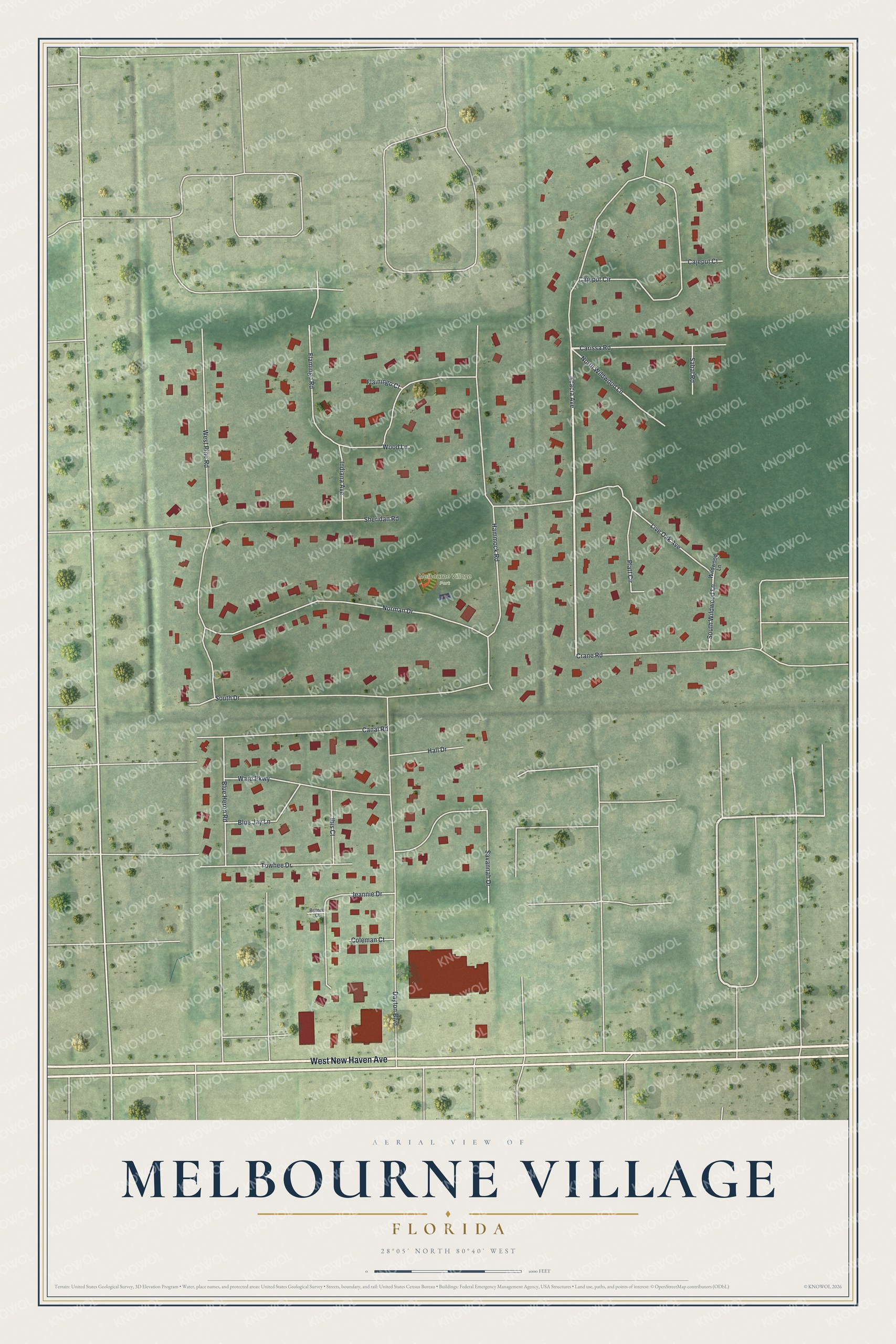 Watermarked full-map preview of Melbourne Village, Florida