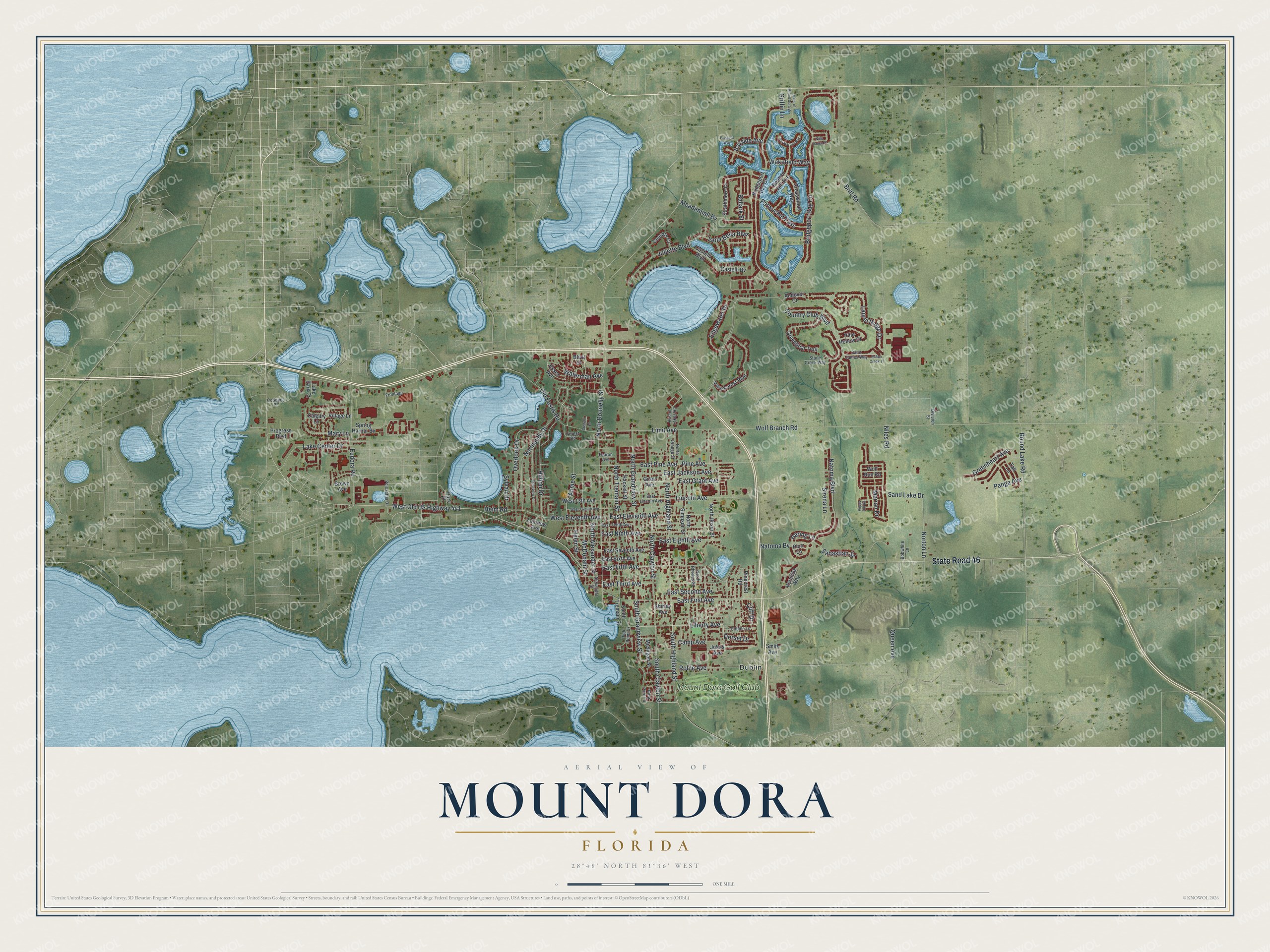 Watermarked full-map preview of Mount Dora, Florida