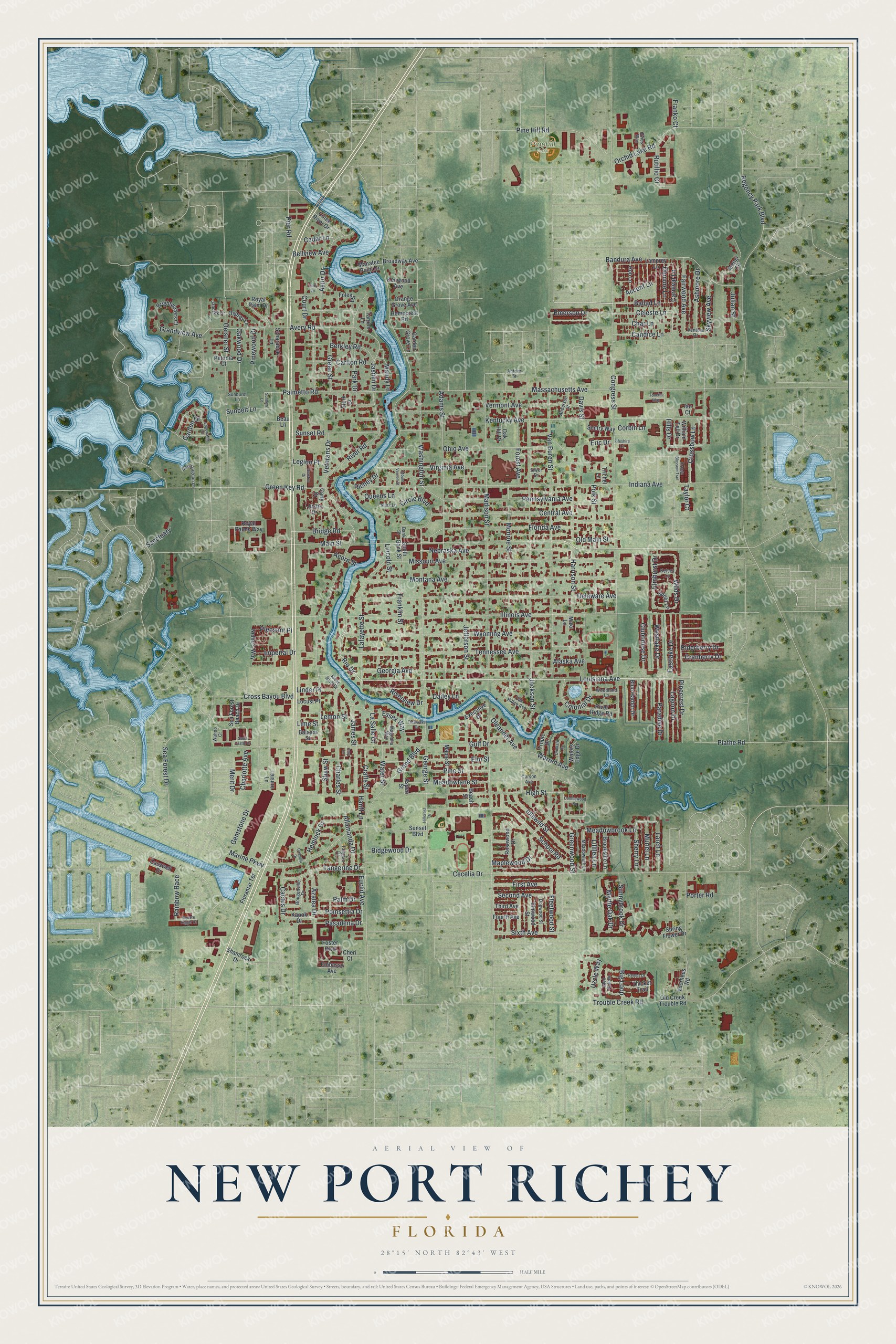 Watermarked full-map preview of New Port Richey, Florida