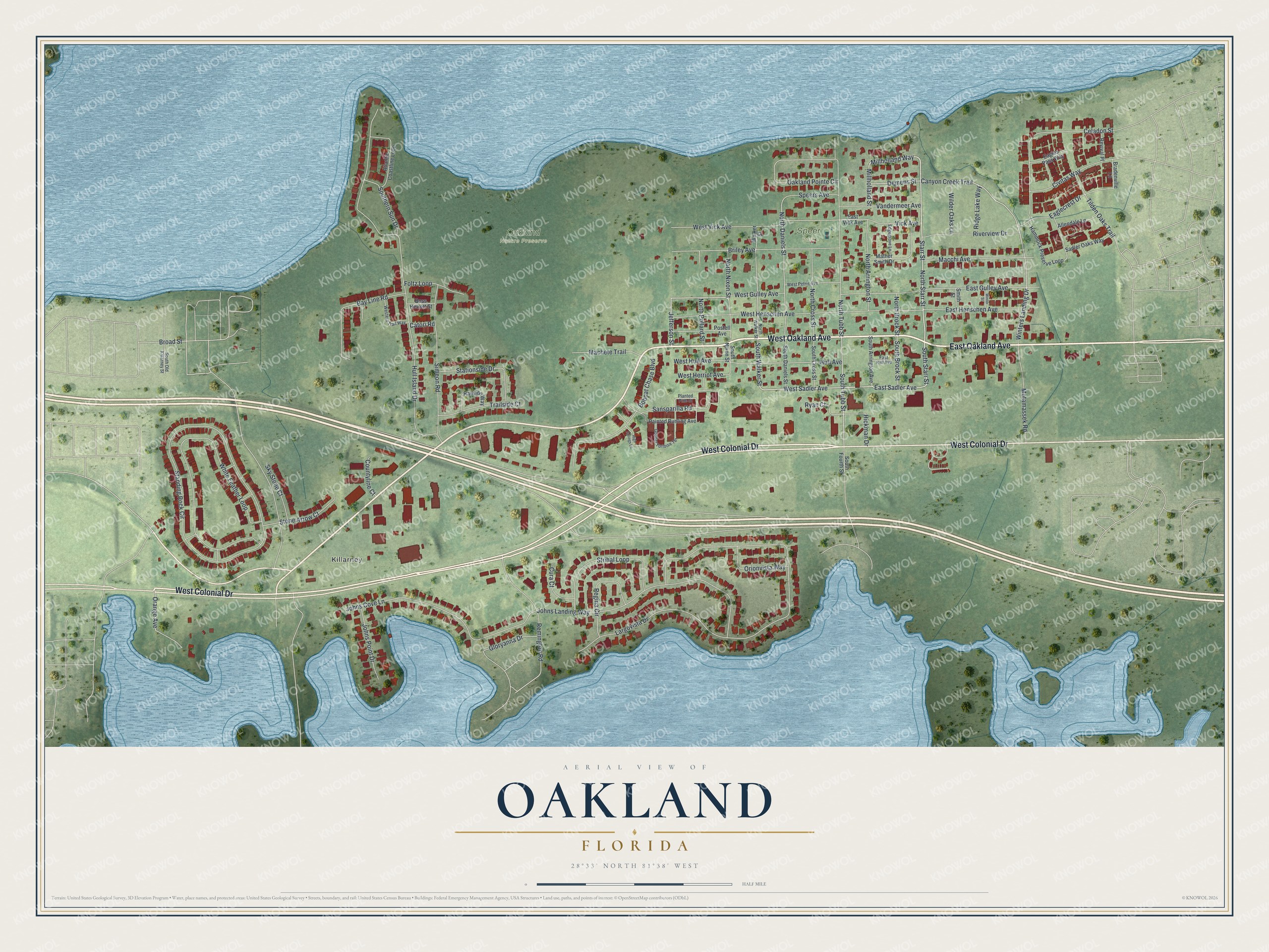 Watermarked full-map preview of Oakland, Florida