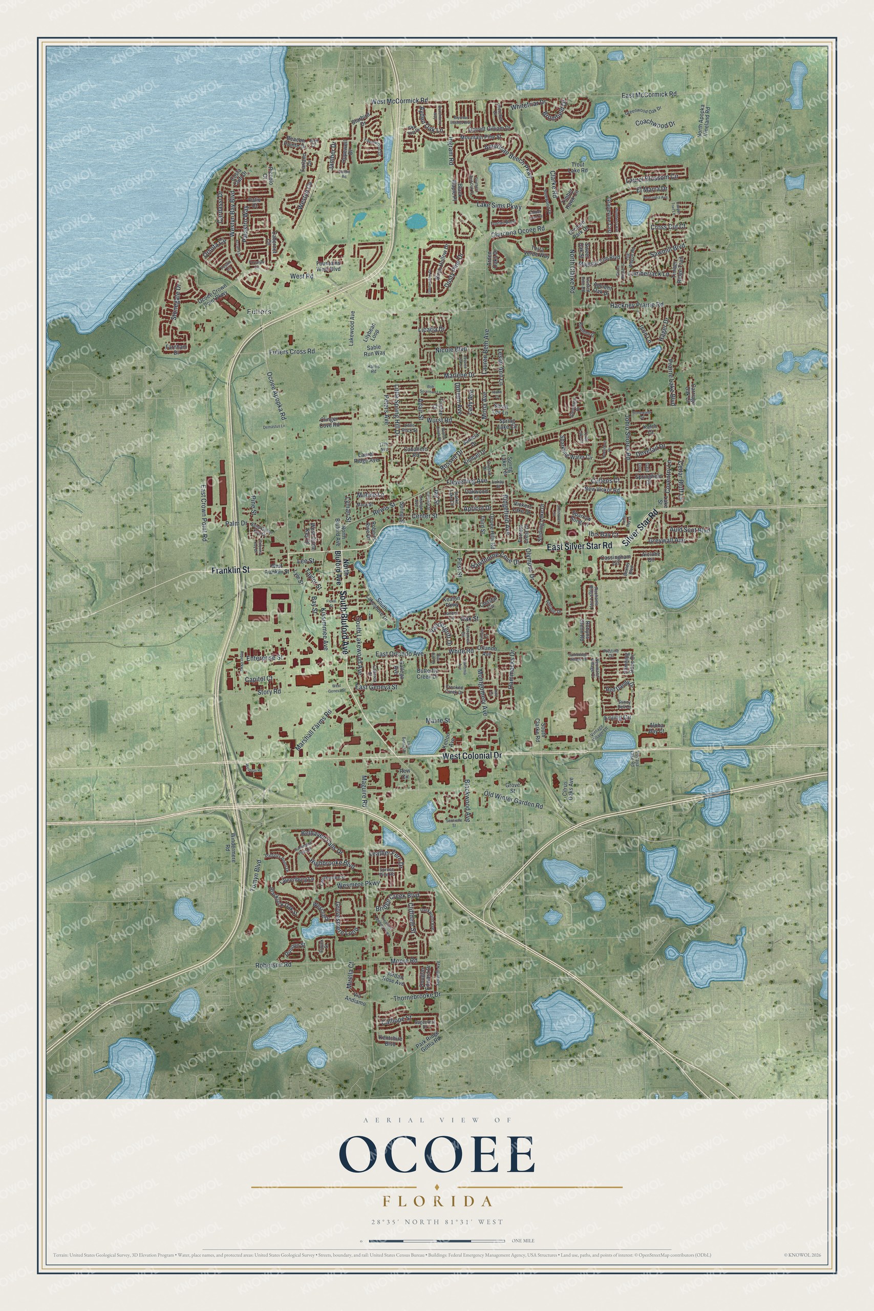 Watermarked full-map preview of Ocoee, Florida