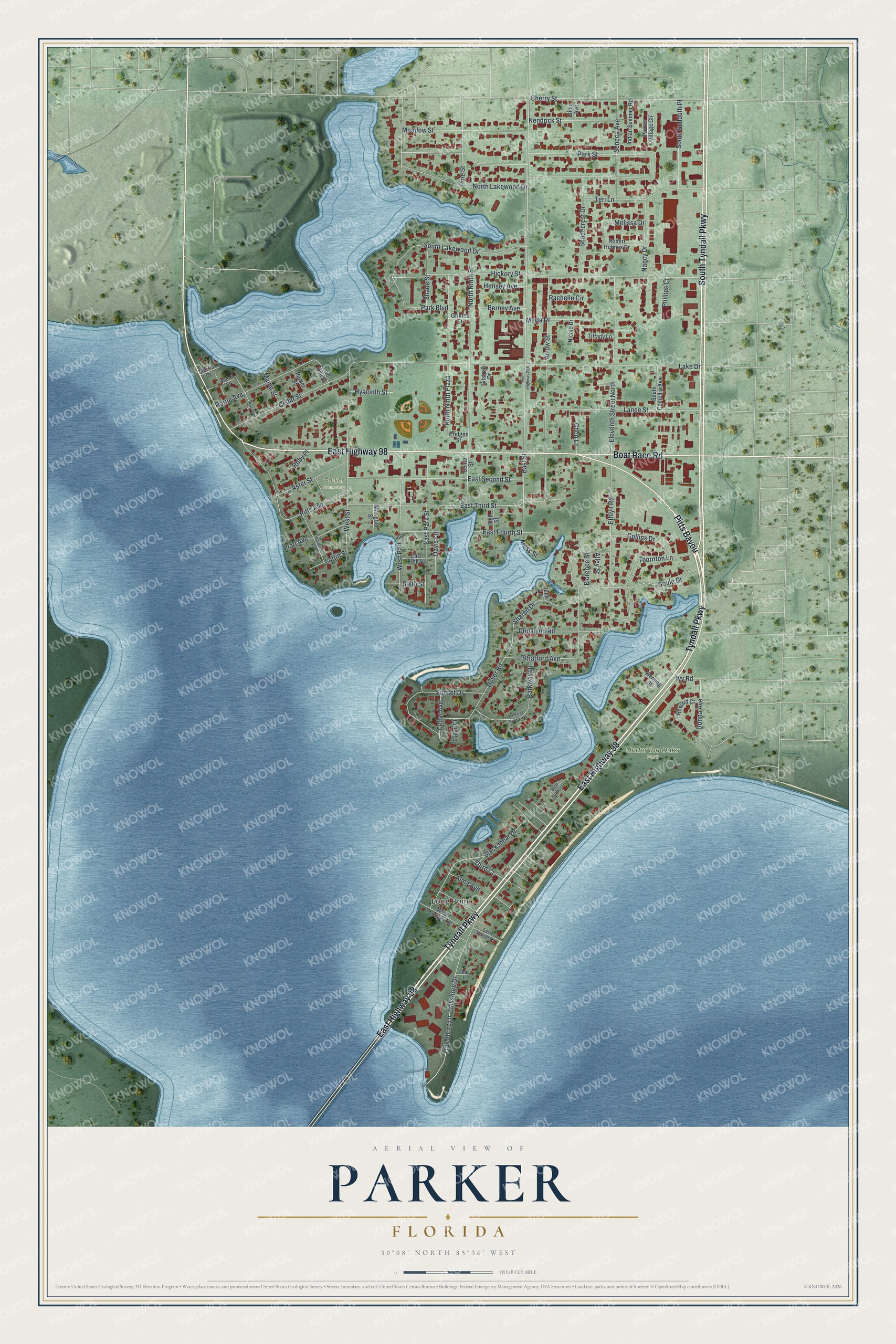 Watermarked full-map preview of Parker, Florida
