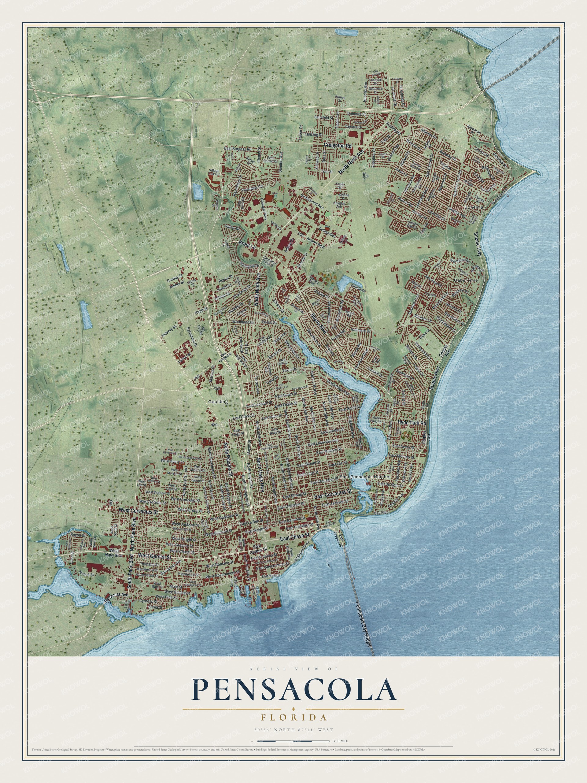 Watermarked full-map preview of Pensacola, Florida