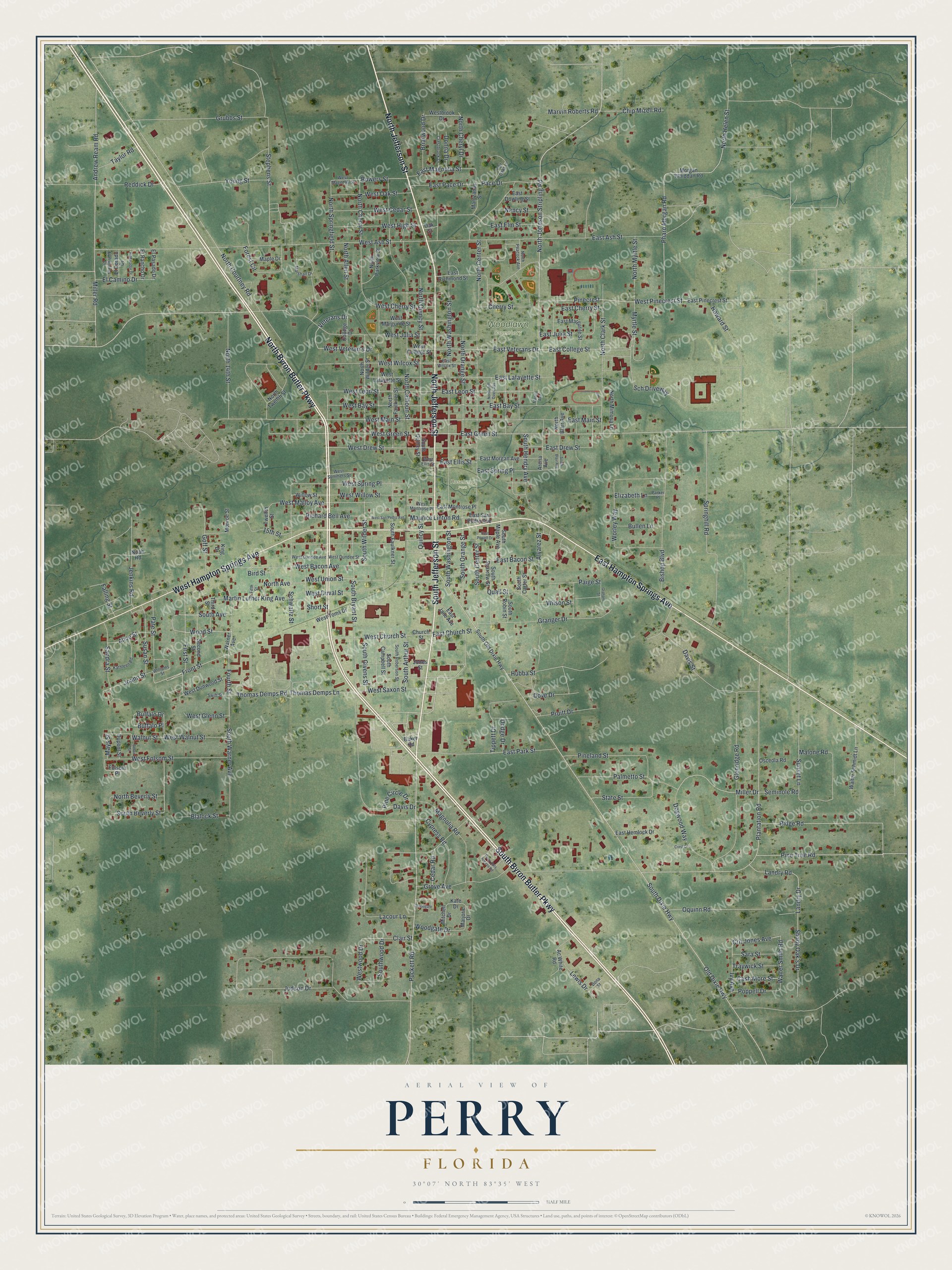 Watermarked full-map preview of Perry, Florida