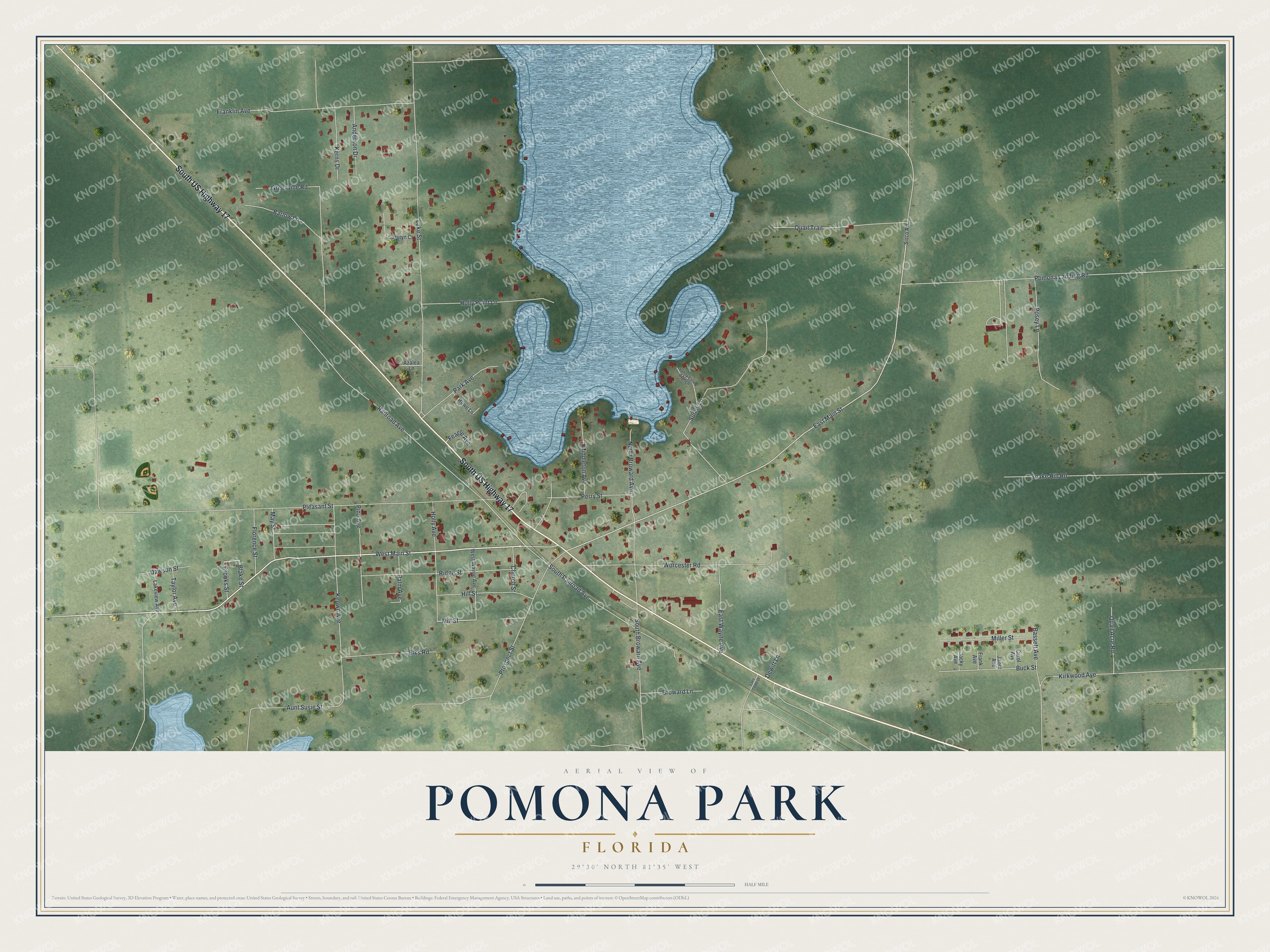 Watermarked full-map preview of Pomona Park, Florida