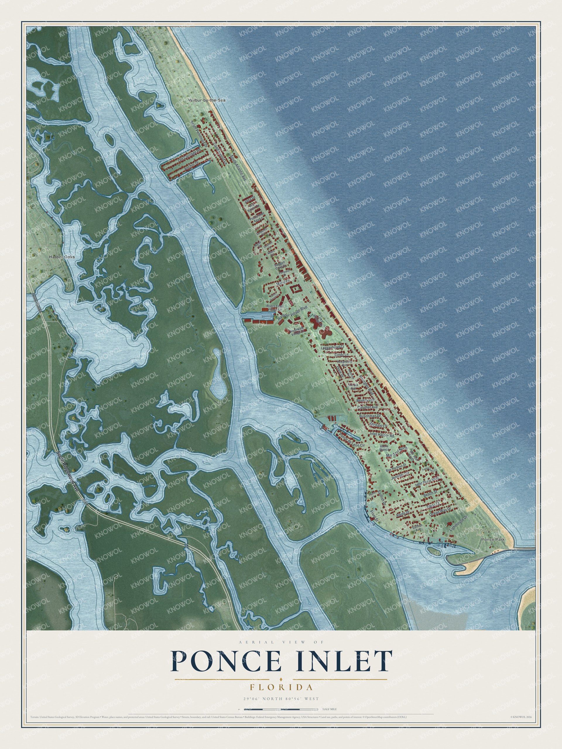 Watermarked full-map preview of Ponce Inlet, Florida