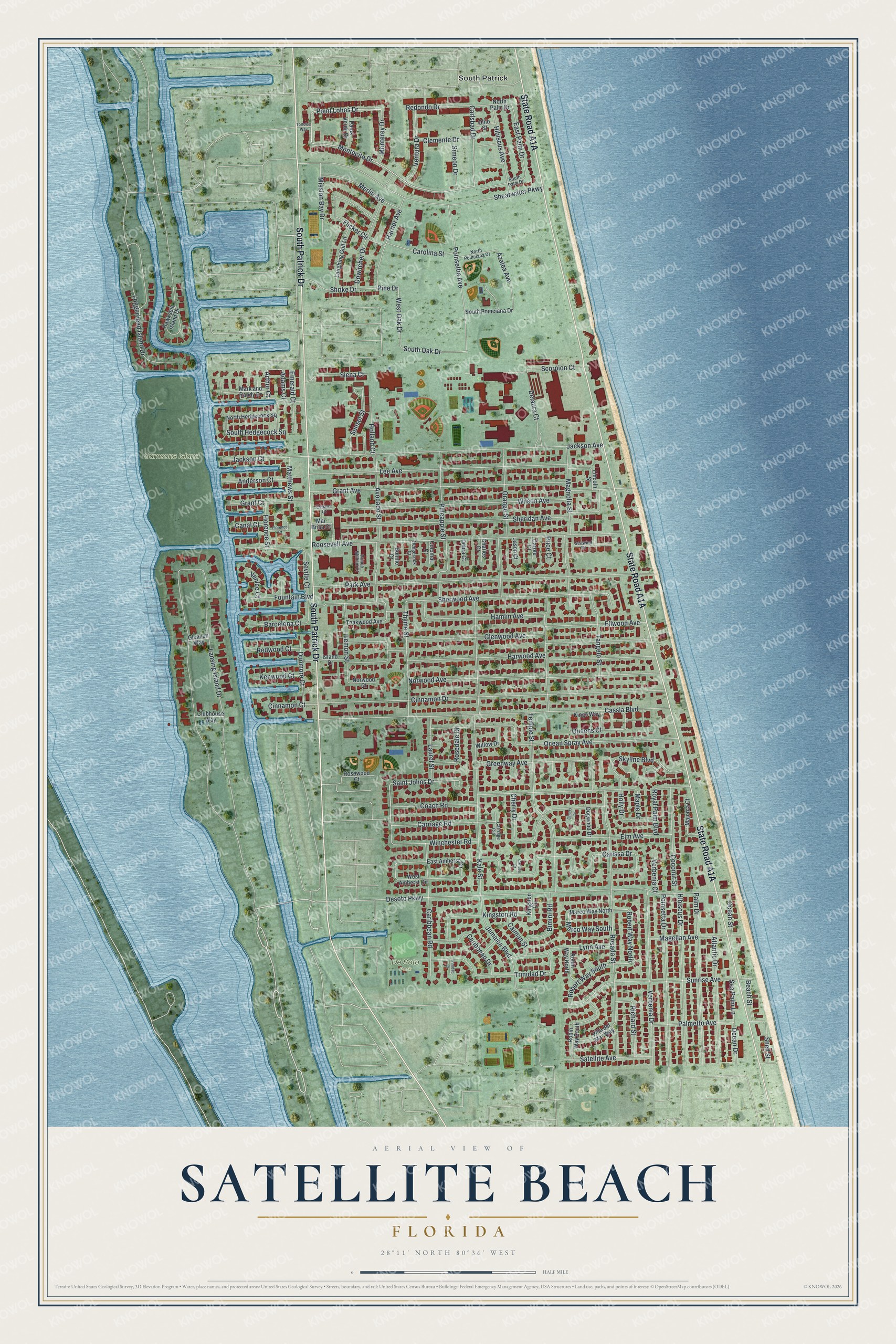Watermarked full-map preview of Satellite Beach, Florida