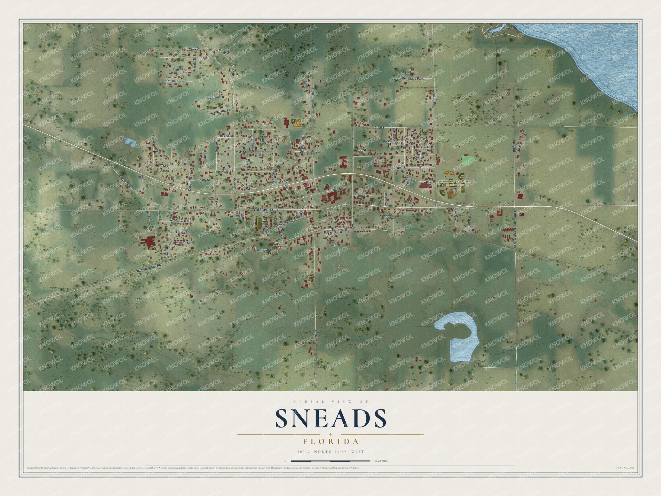 Watermarked full-map preview of Sneads, Florida