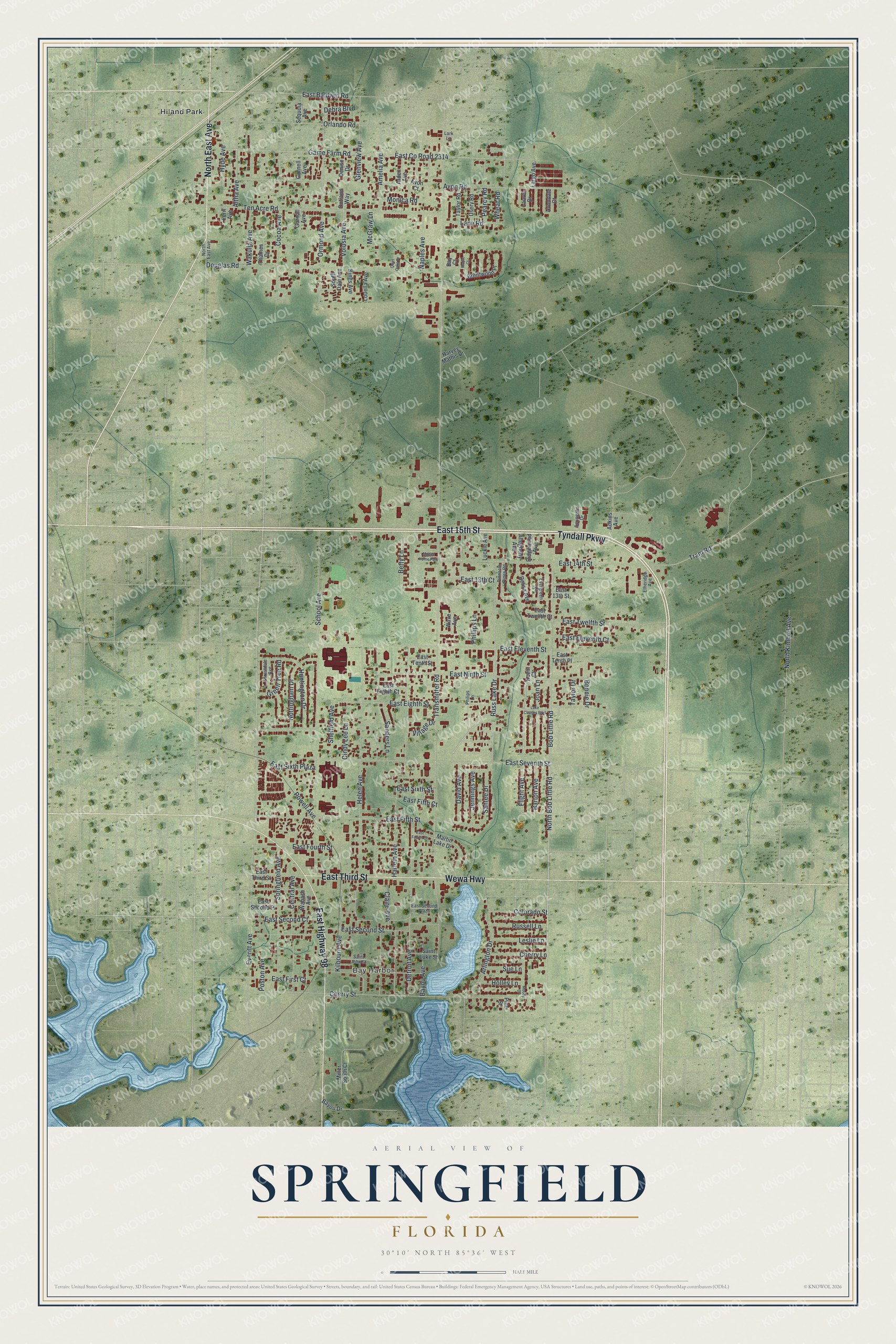 Watermarked full-map preview of Springfield, Florida