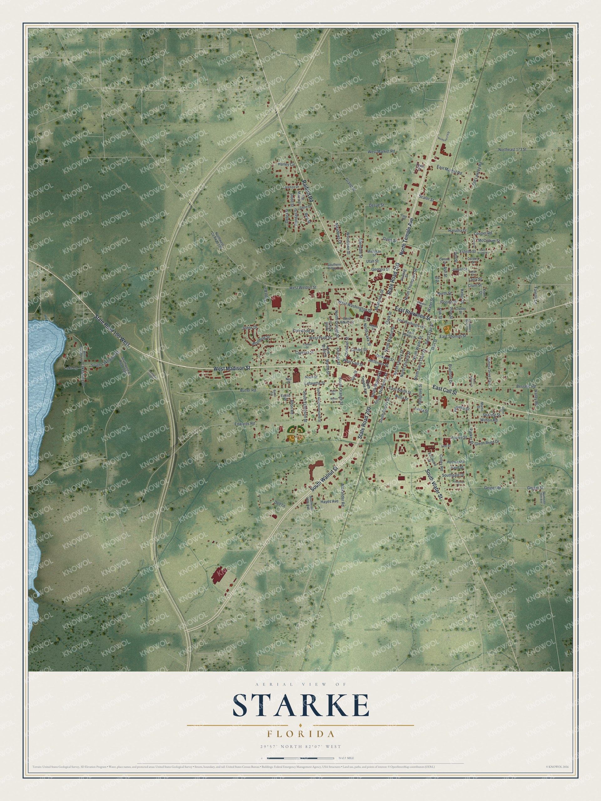 Watermarked full-map preview of Starke, Florida
