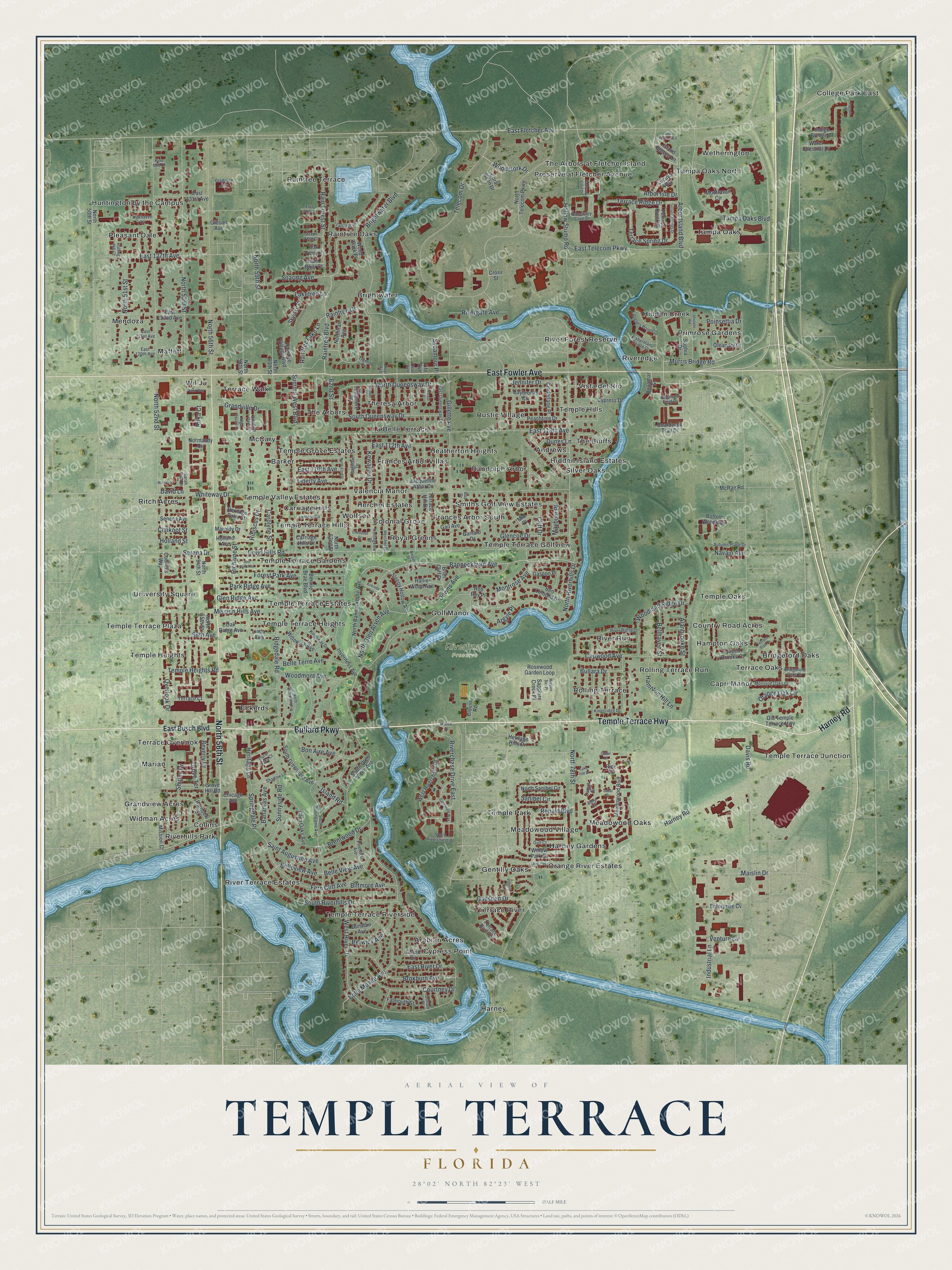 Watermarked full-map preview of Temple Terrace, Florida