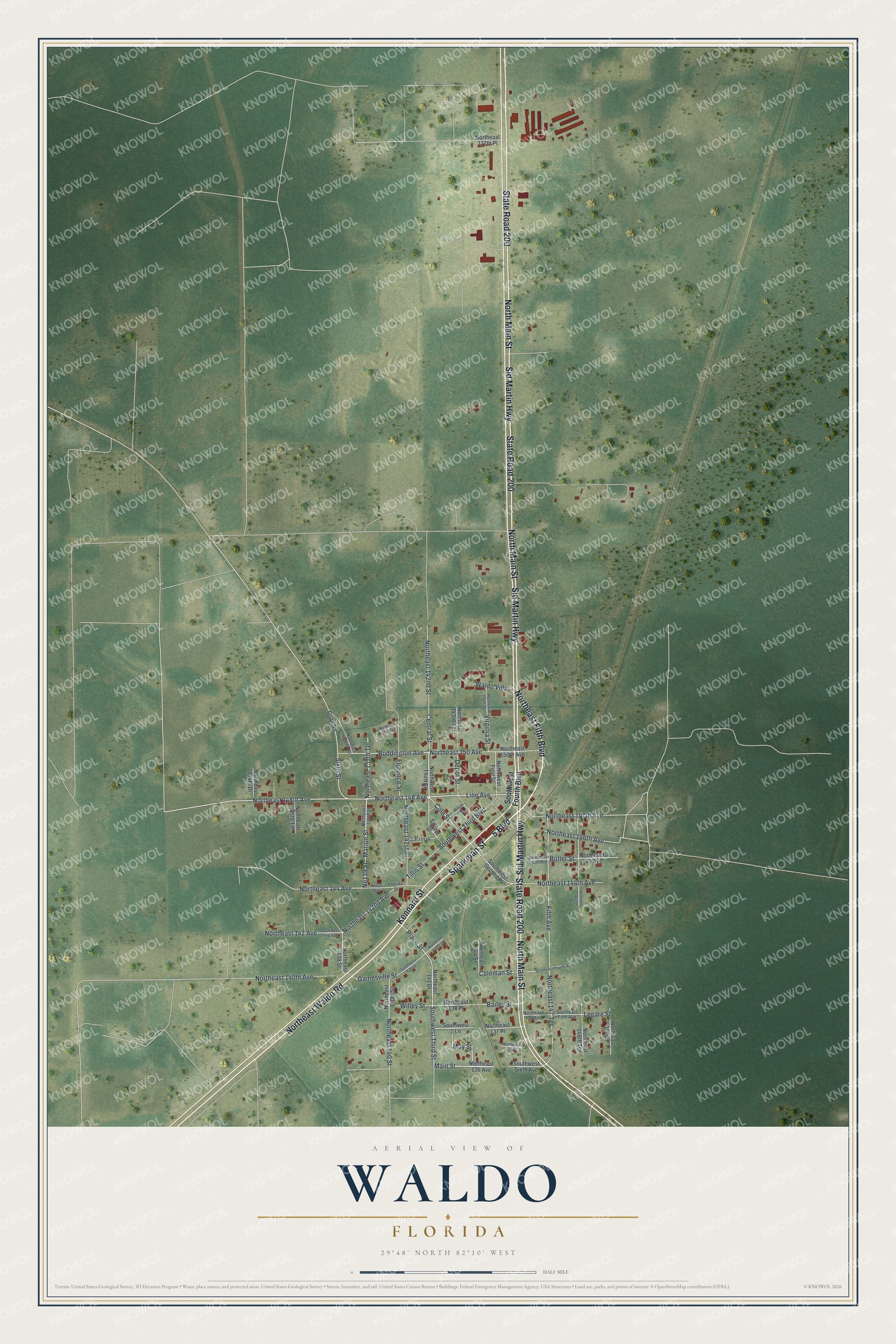 Watermarked full-map preview of Waldo, Florida
